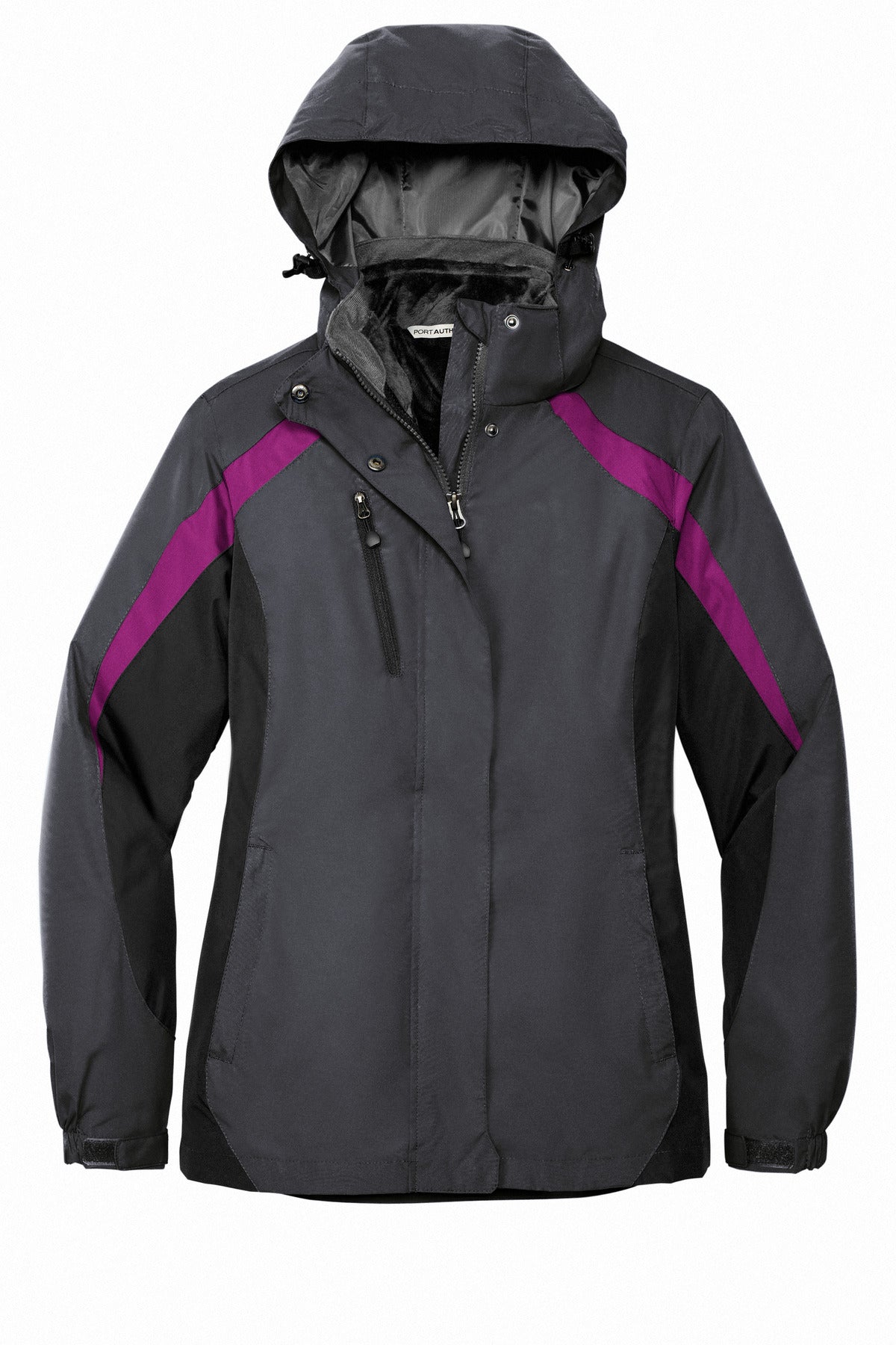 Front View of Mag Gy/Blk/Bry Port Authority Women's Colorblock 3-in-1 Jacket. L321