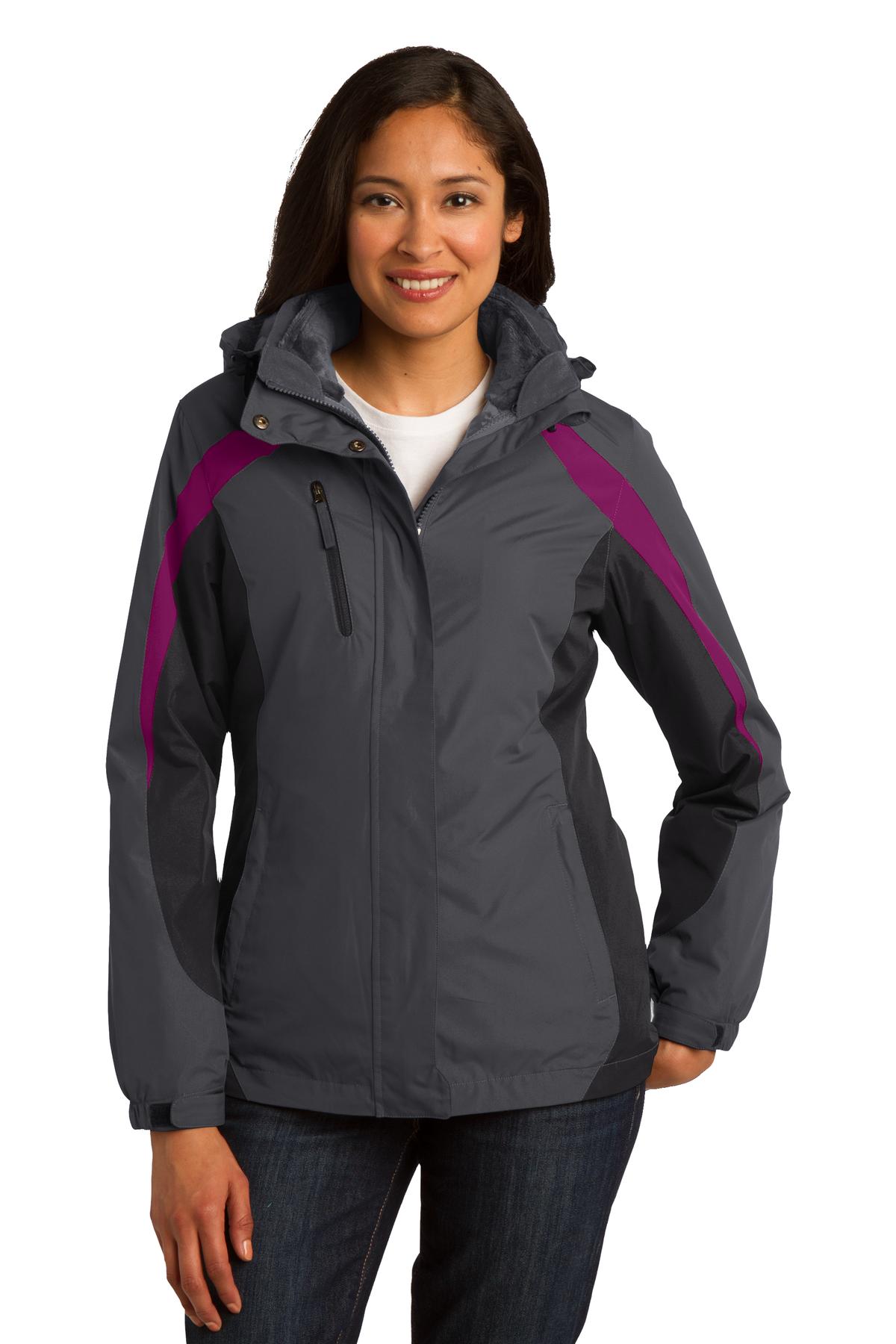 Front View of Mag Gy/Blk/Bry Port Authority Women's Colorblock 3-in-1 Jacket. L321