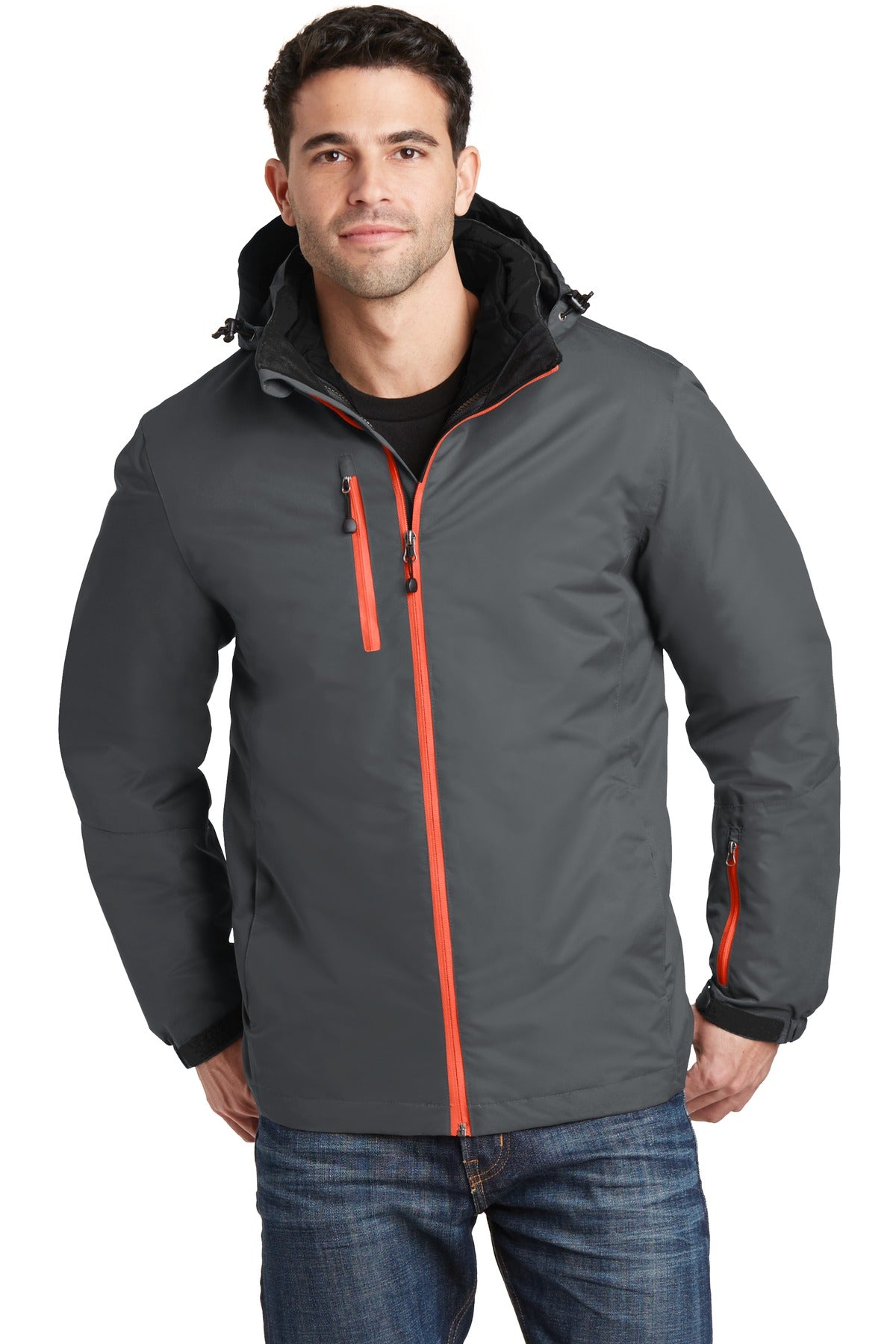 Front View of Magnet/Orange Port Authority Vortex Waterproof 3-in-1 Jacket. J332