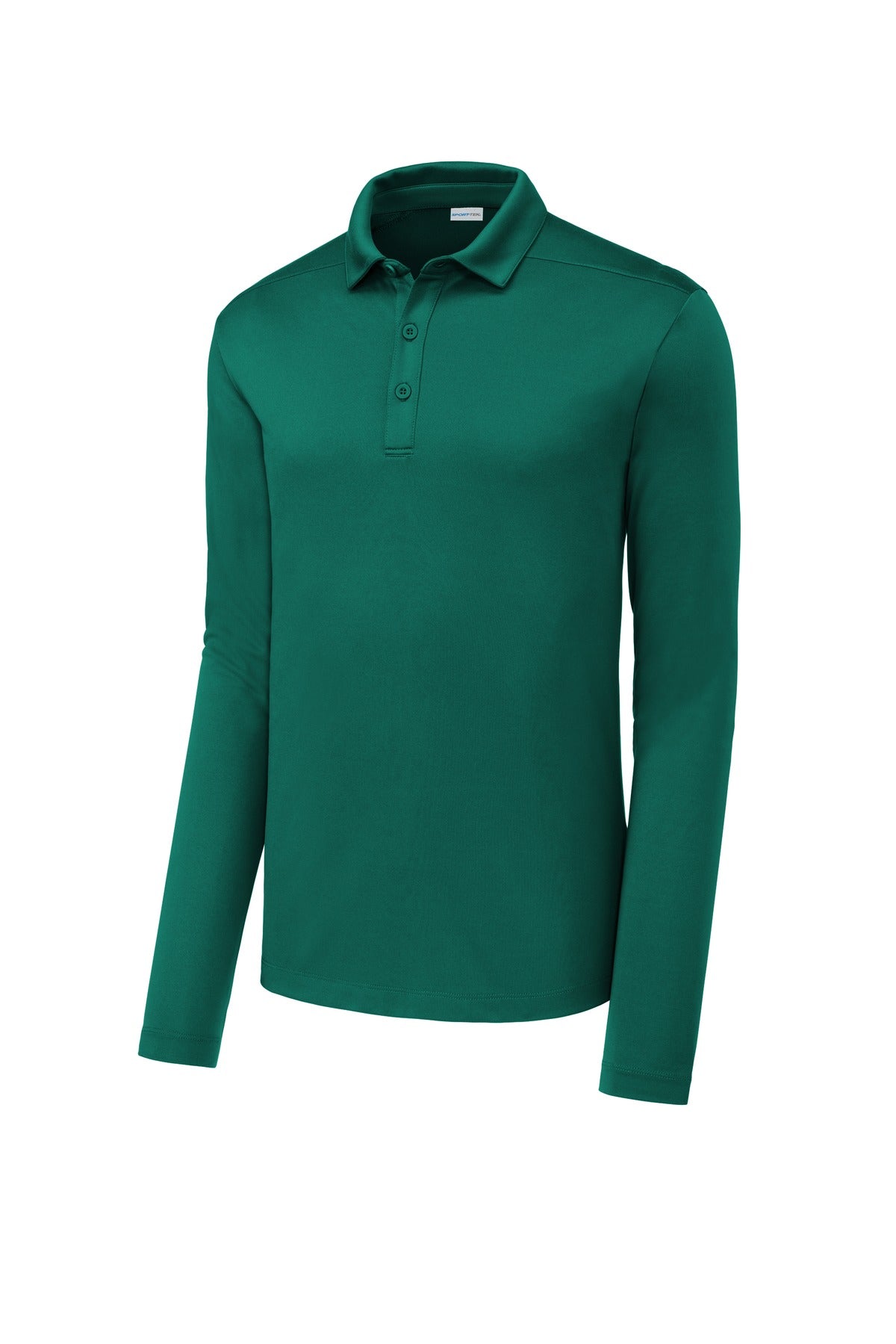 Front View of Marine Green Sport-Tek Posi-UV Pro Long Sleeve Polo. ST520LS