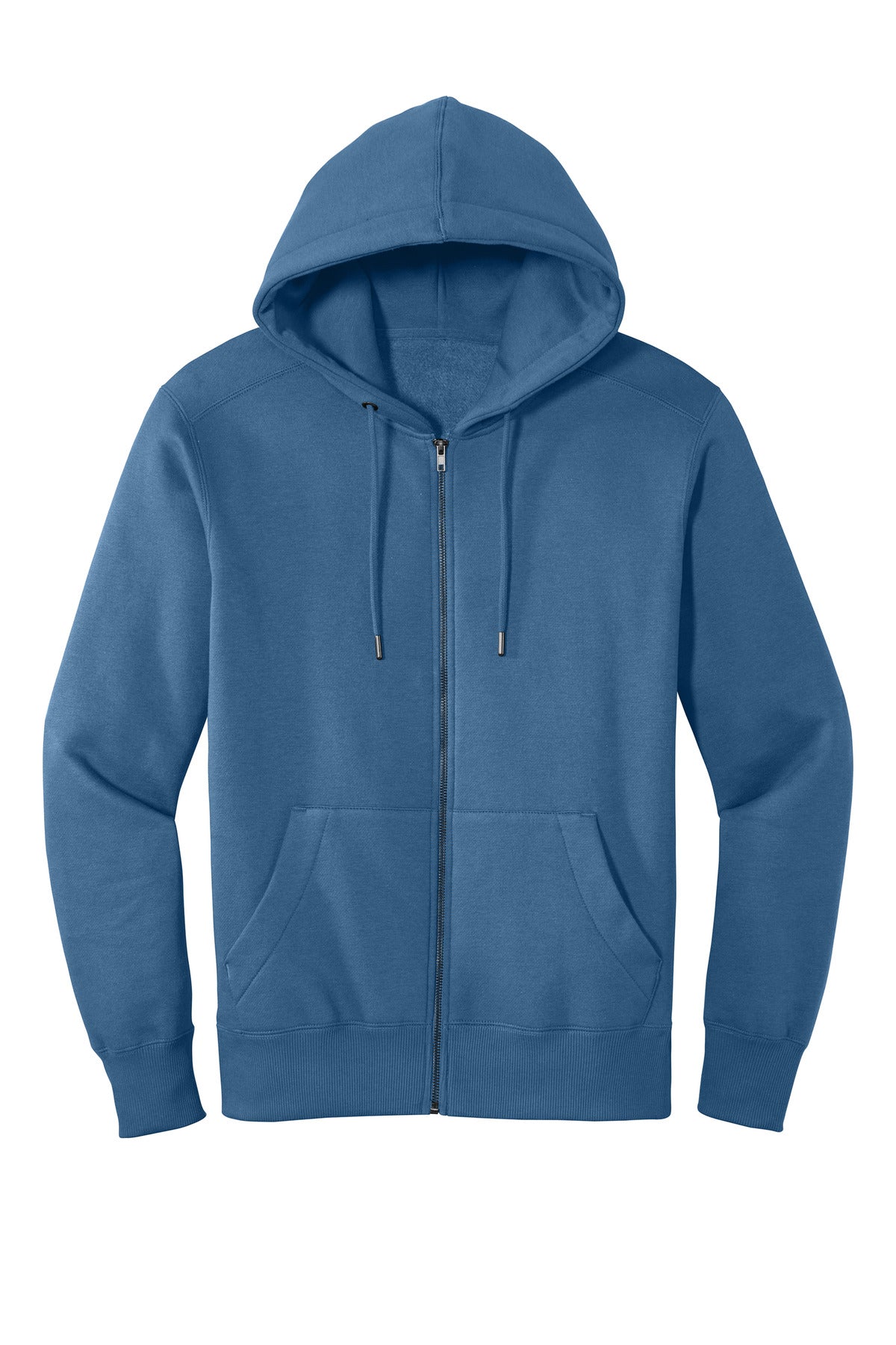 Front View of Maritime Blue District Perfect Weight Fleece Full-Zip Hoodie DT1103
