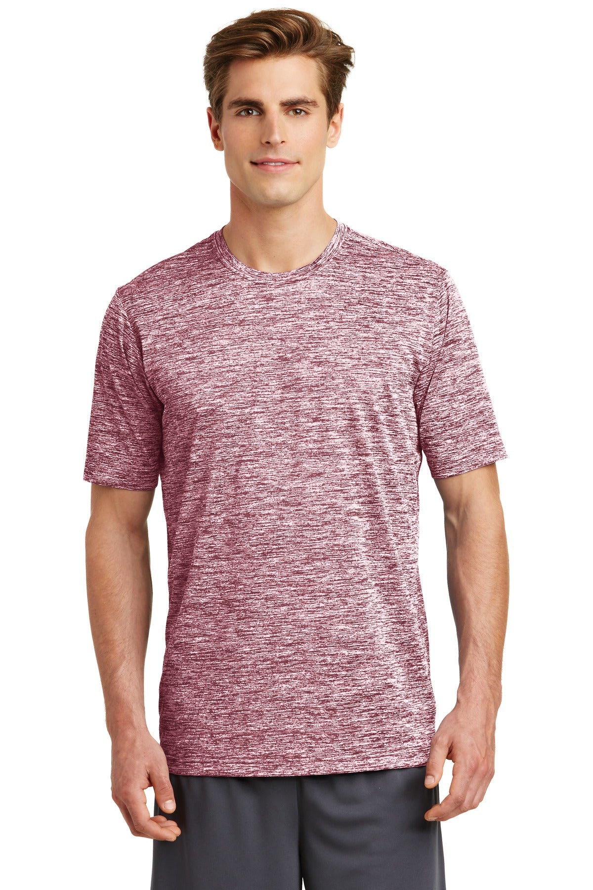 Front View of Maroon Electrc Sport-Tek PosiCharge Electric Heather Tee. ST390