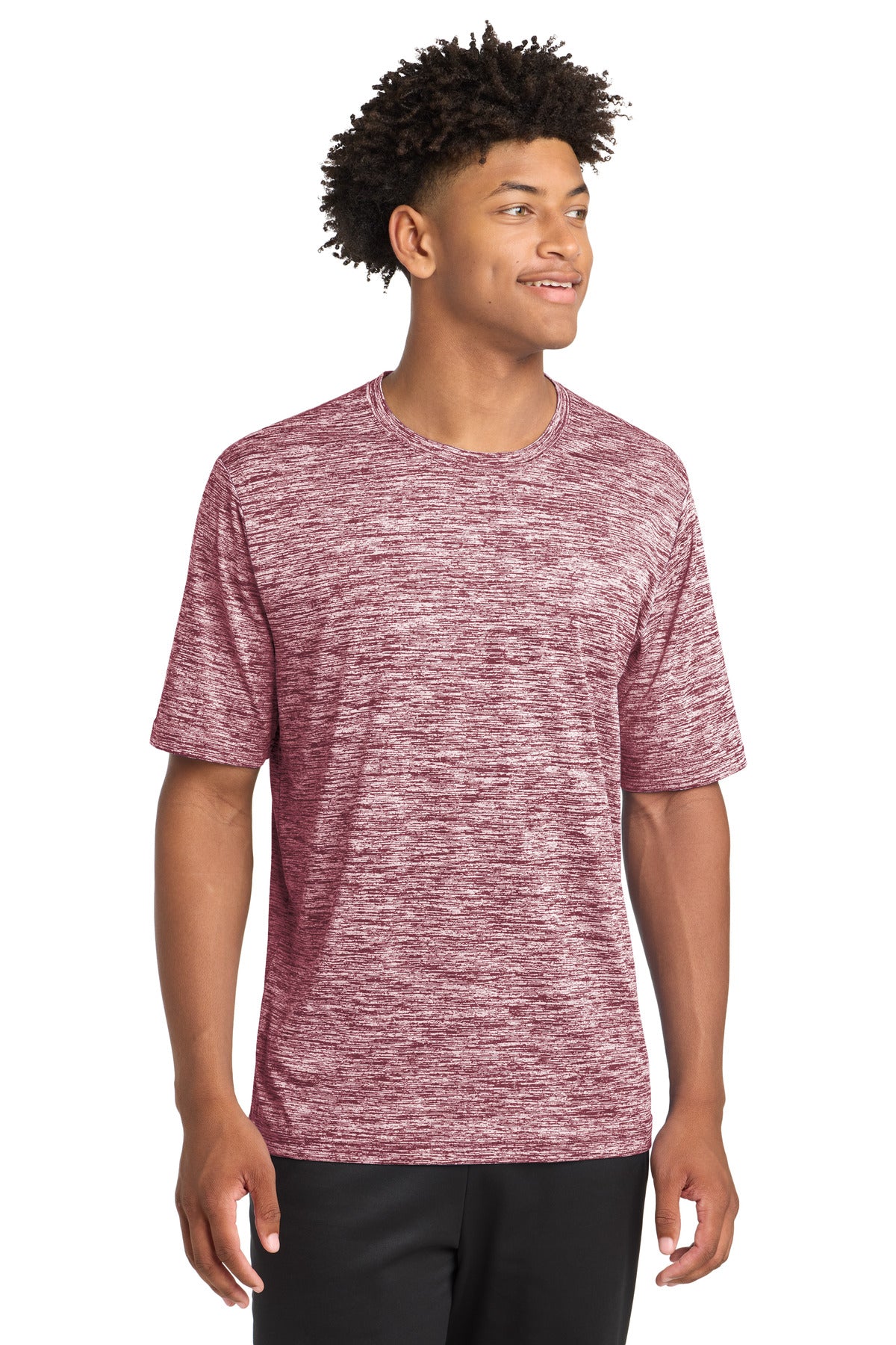 Front View of Maroon Electrc Sport-Tek PosiCharge Electric Heather Tee. ST390
