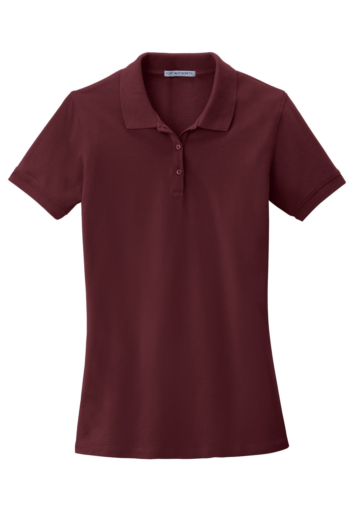 Front View of Maroon Port Authority Women's EZCotton Polo. LK8000