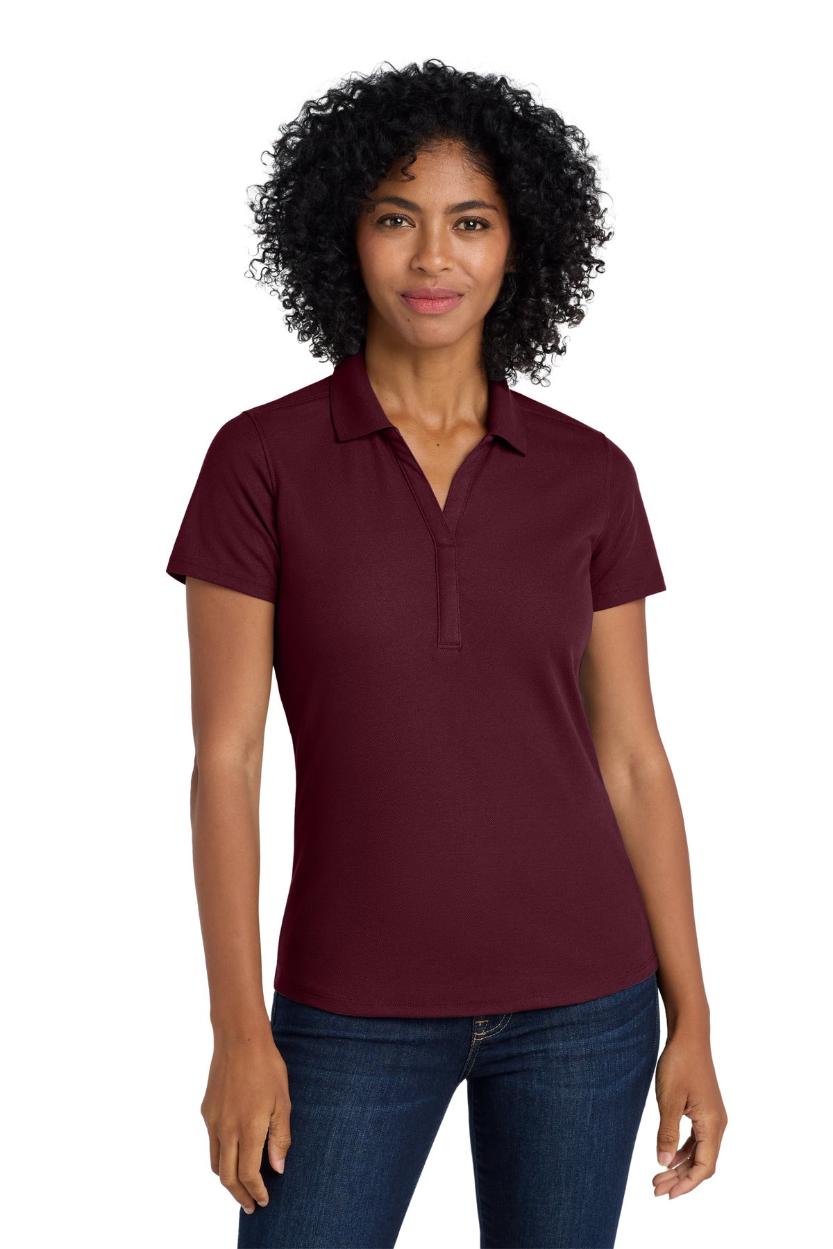 Front View of Maroon Port Authority Women's EZPerformance Pique Polo. LK600