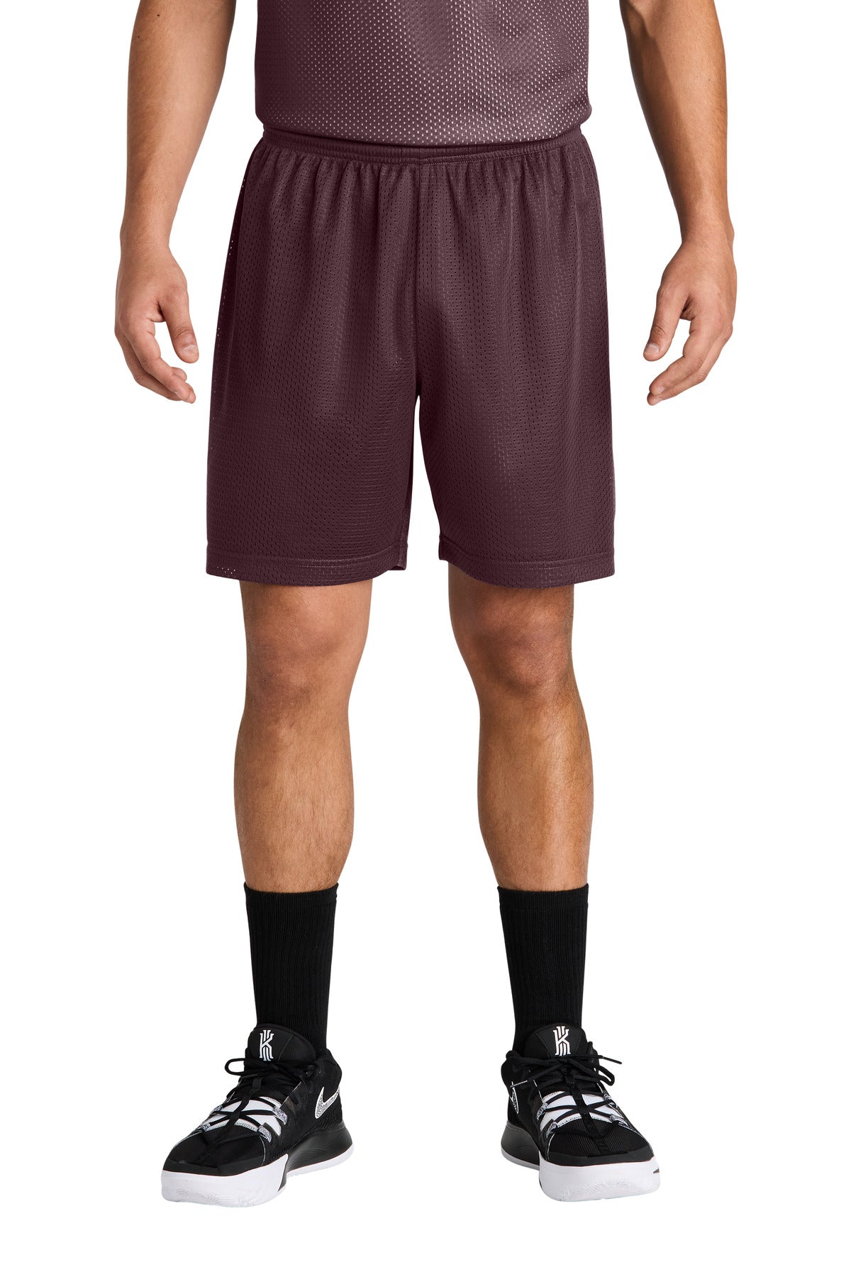 Front View of Maroon Sport-Tek PosiCharge Mesh 7" Short ST5100