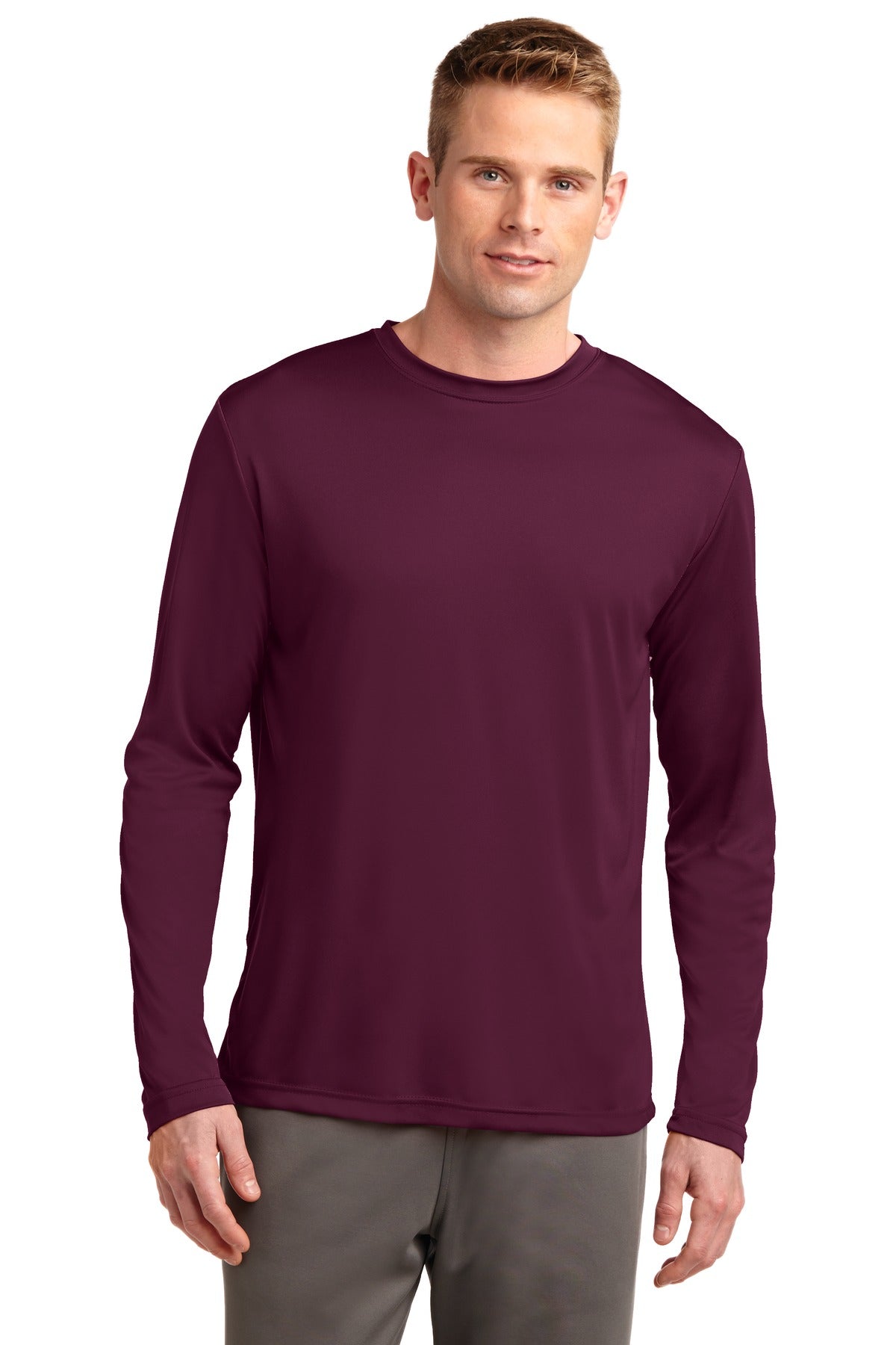 Front View of Maroon Sport-Tek Tall Long Sleeve PosiCharge Competitor Tee. TST350LS