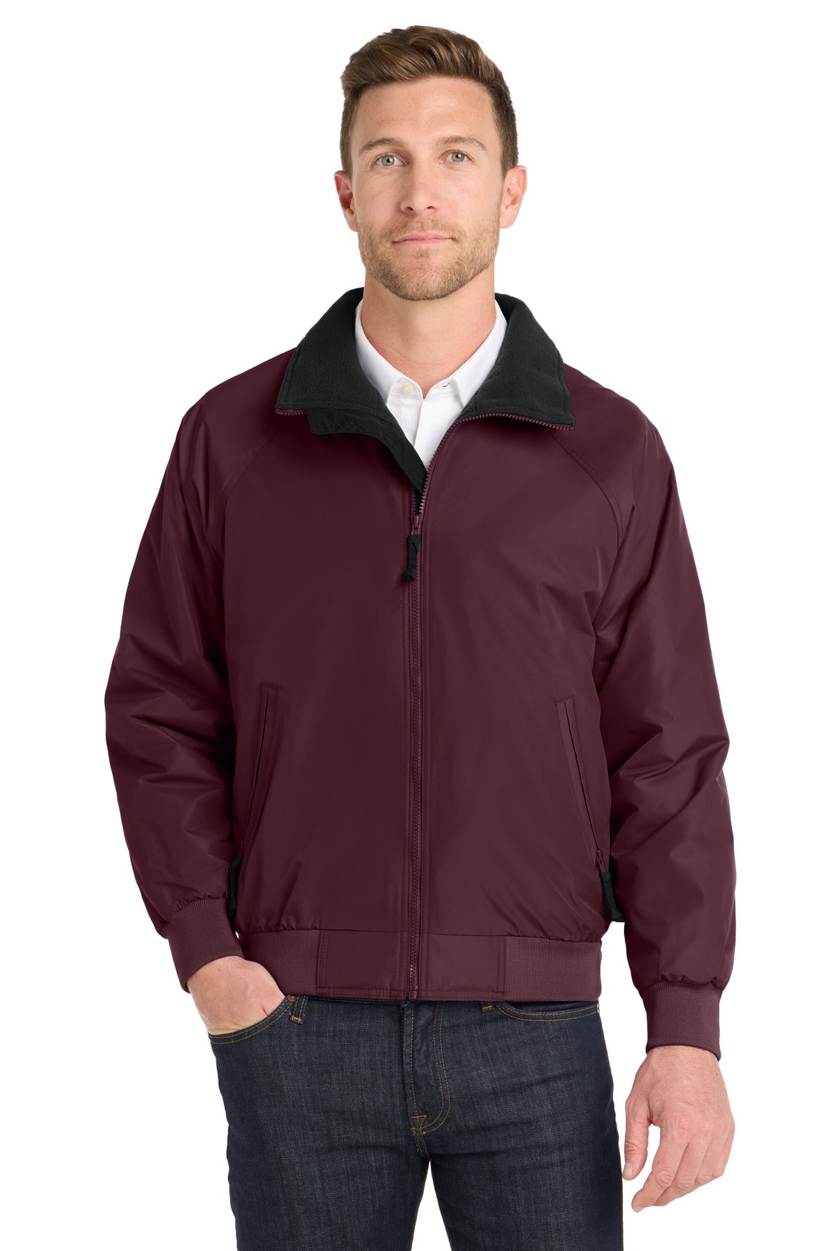 Front View of Maroon/Black Port Authority Challenger Jacket. J754