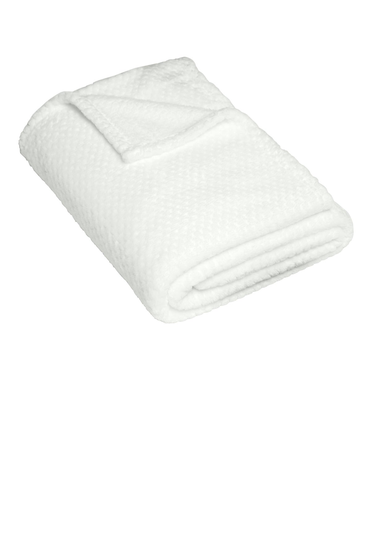 Front View of Marshmallow Port Authority Plush Texture Blanket. BP35