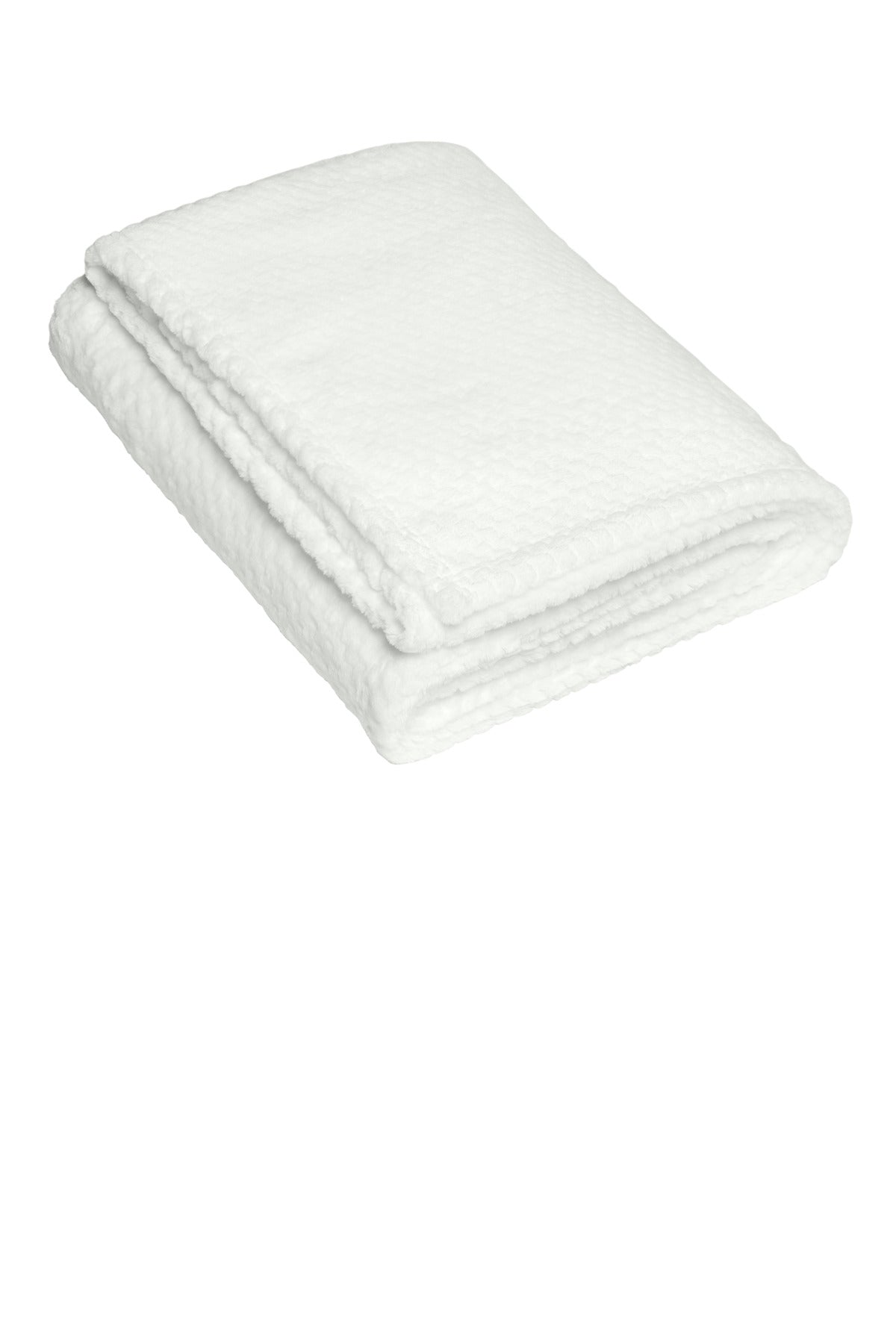 Front View of Marshmallow Port Authority Plush Texture Blanket. BP35