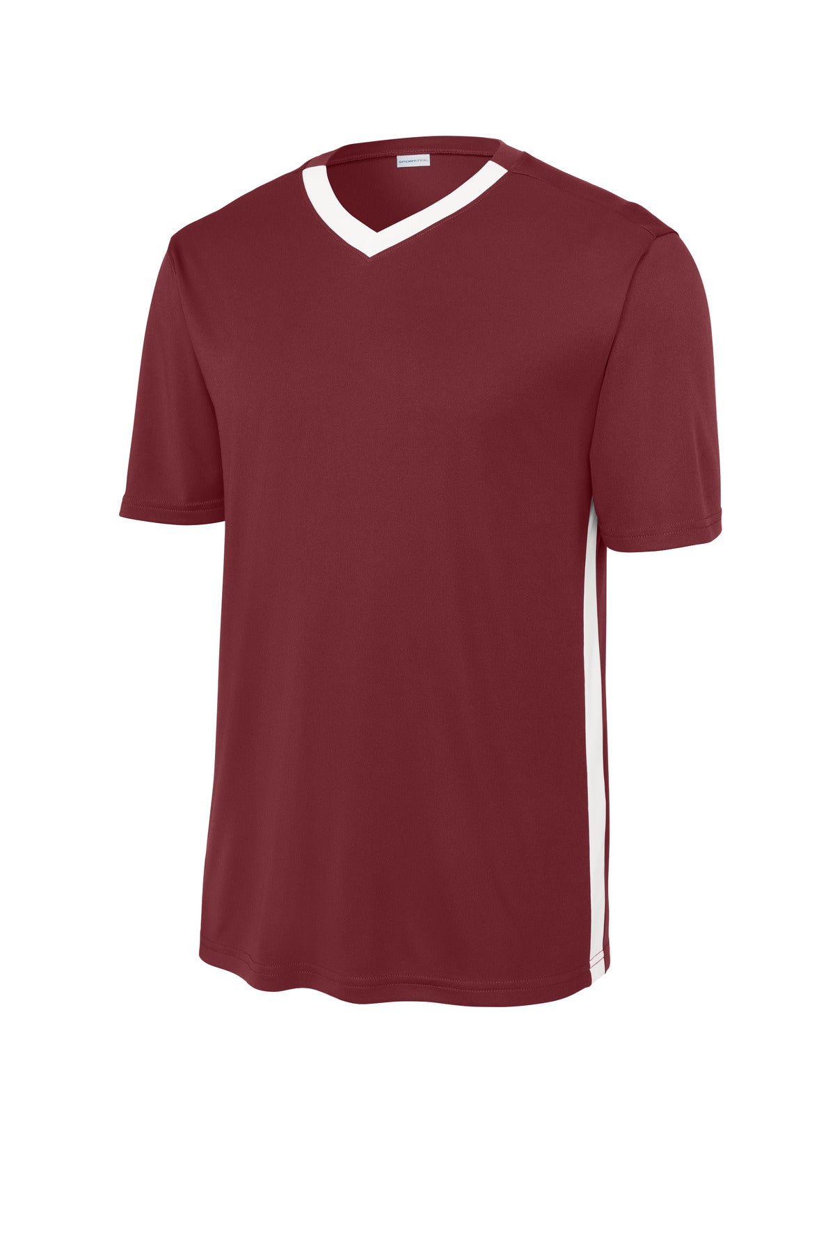Front View of Mar/White Sport-Tek Competitor United V-Neck ST101