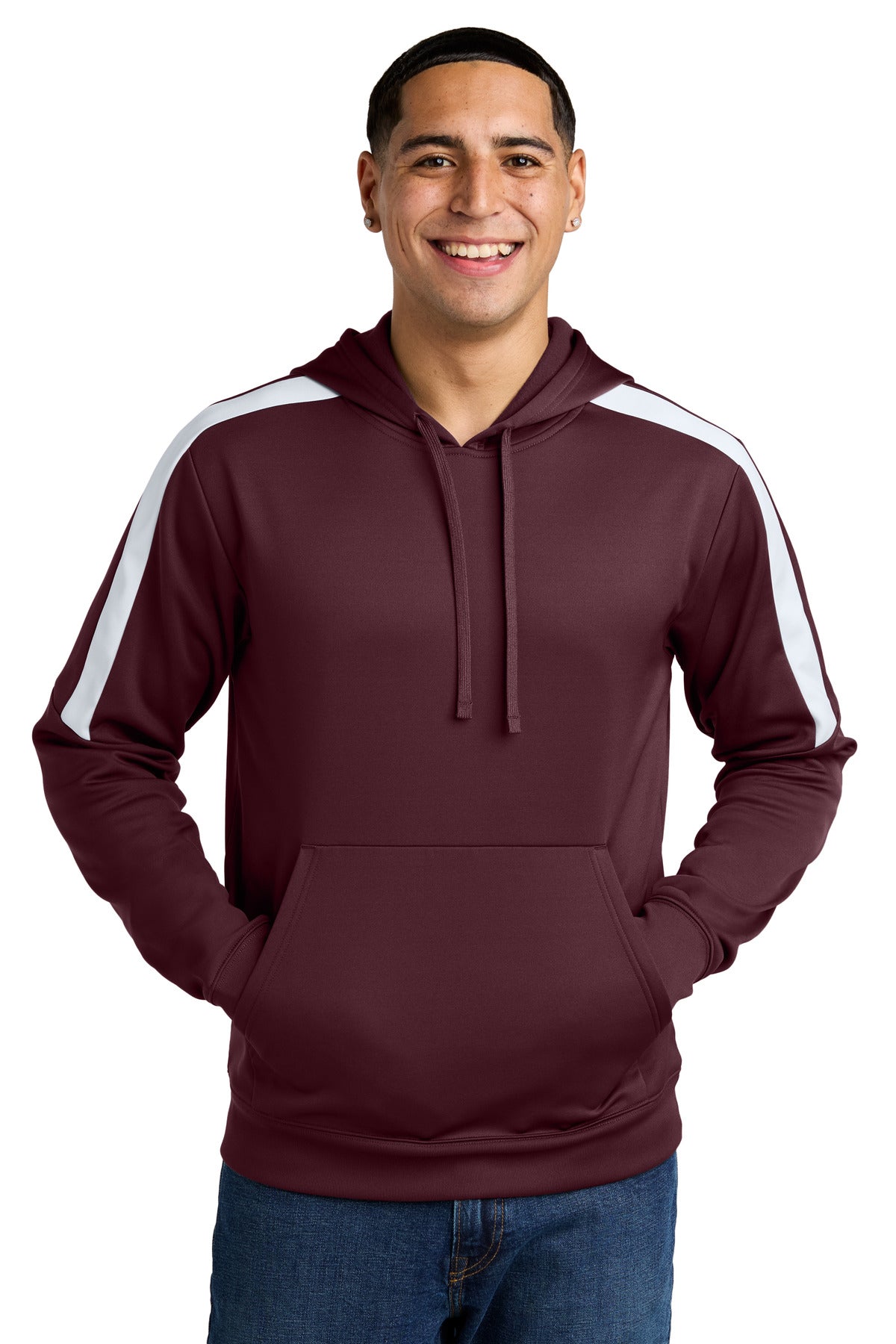 Front View of Mar/White Sport-Tek Sport-Wick Fleece United Pullover Hoodie ST255