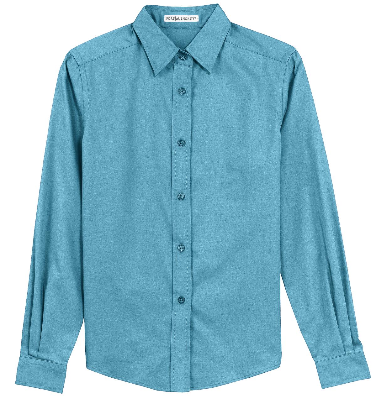 Front View of Maui Blue Port Authority Women's Long Sleeve Easy Care Shirt. L608