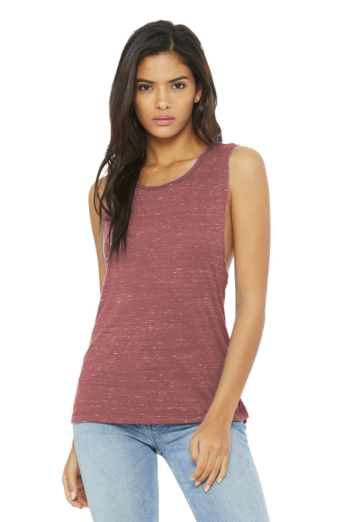 Front View of Mauve Marble BELLA+CANVAS Women's Flowy Scoop Muscle Tank. BC8803