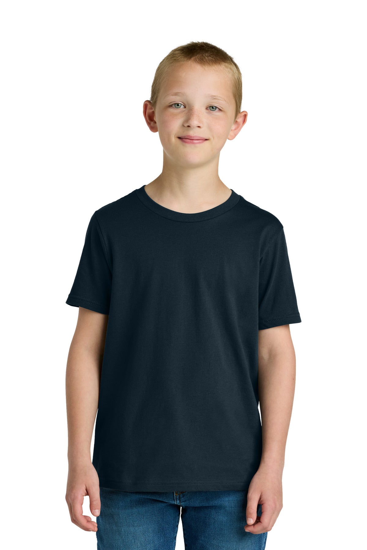 Front View of MdntNavy Next Level Apparel Youth Cotton Tee NL3310