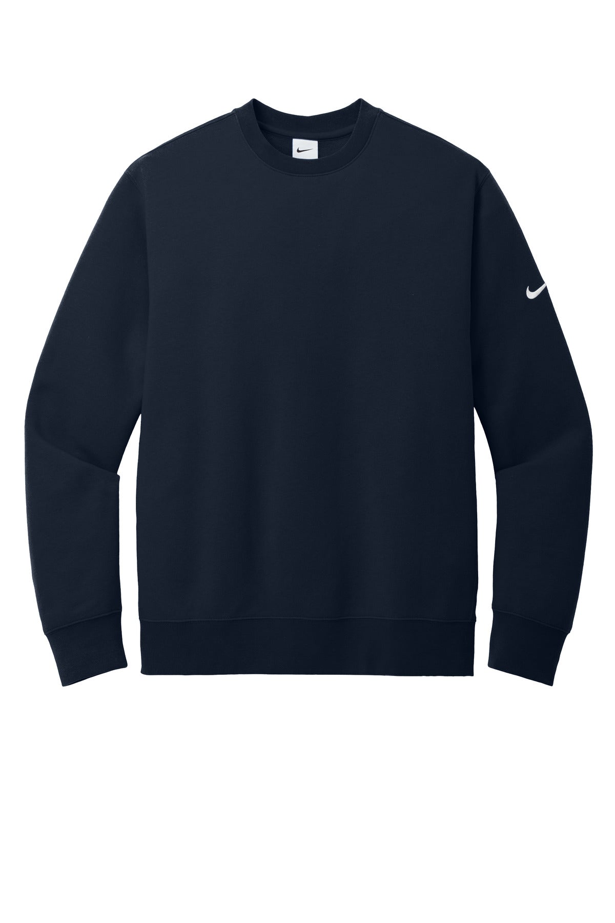 Front View of MdntNavy Nike Club Fleece Sleeve Swoosh Crew NKFD9863
