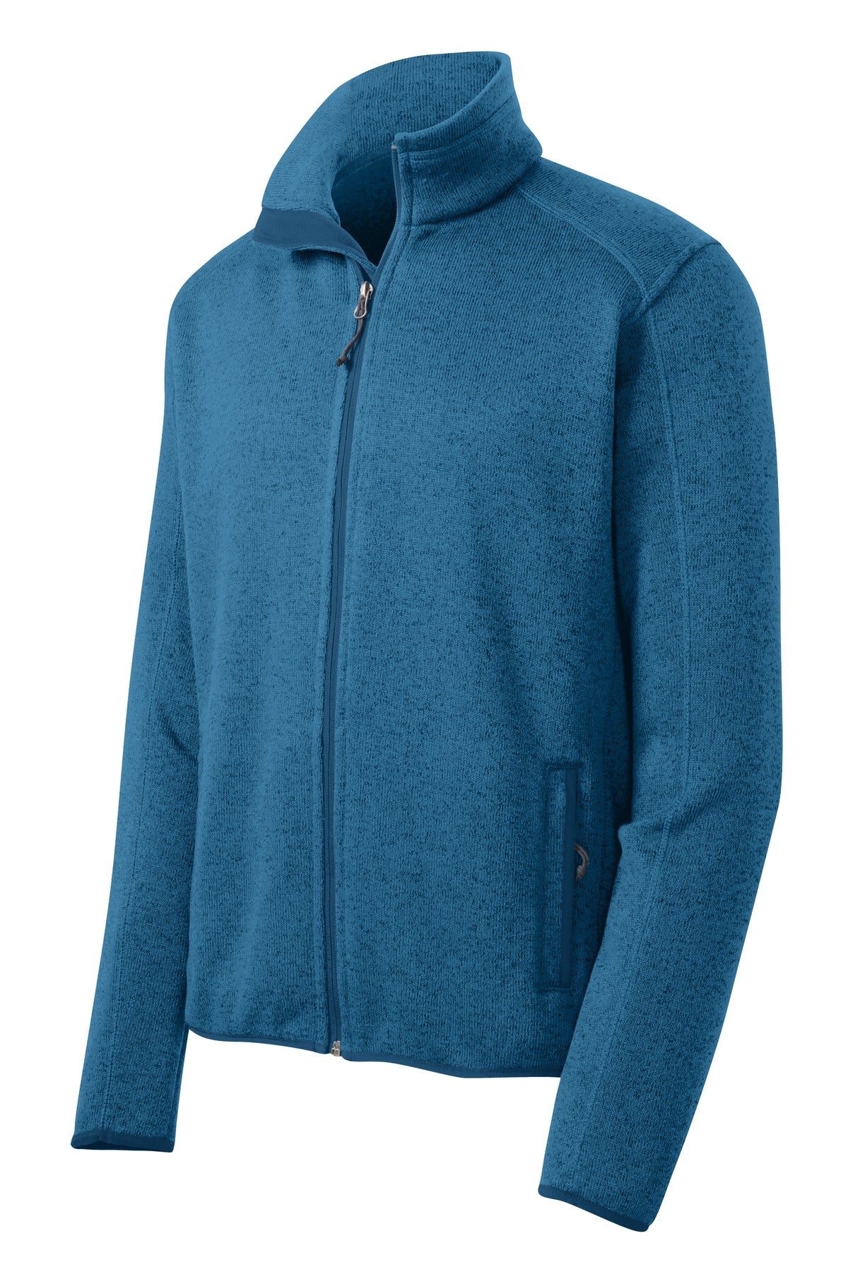 Front View of Med Blue Hthr Port Authority Sweater Fleece Jacket. F232
