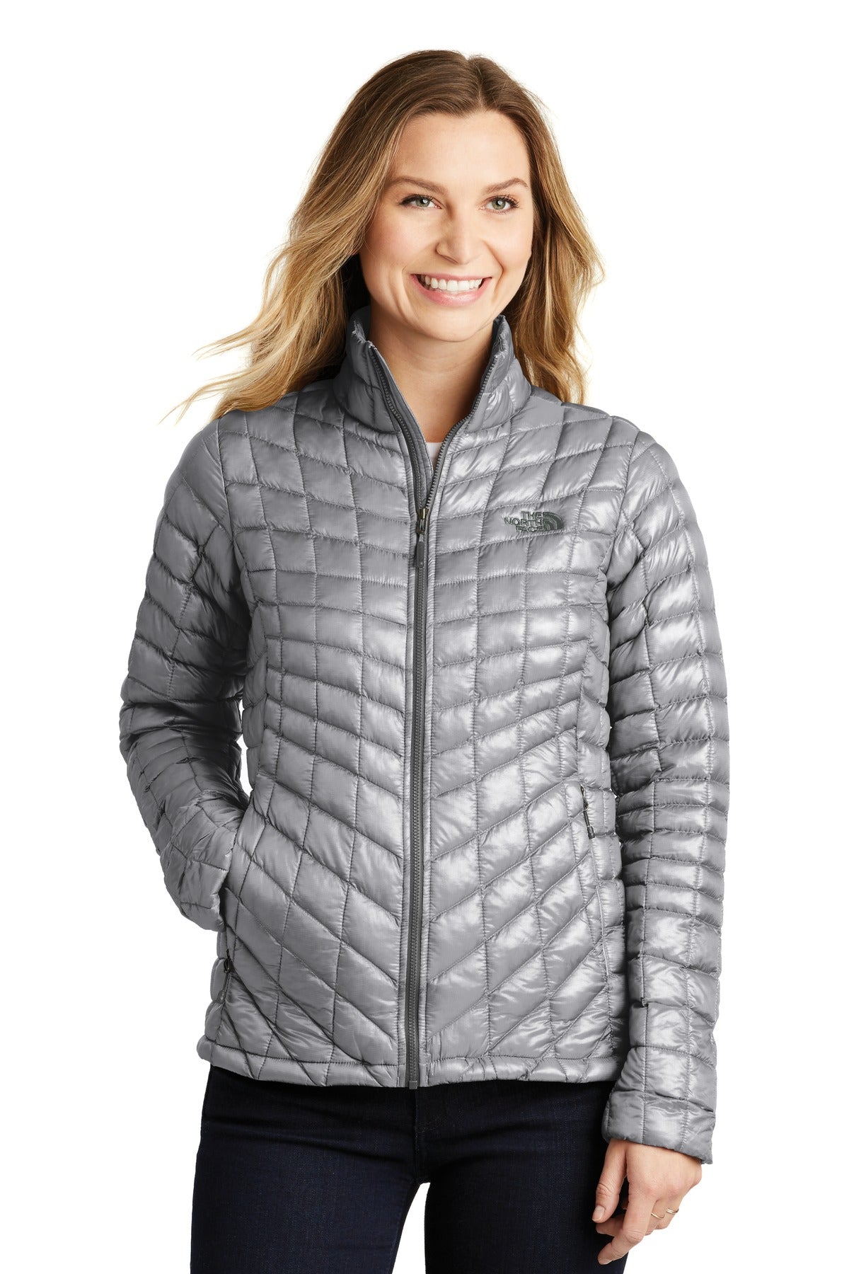Front View of Mid Grey The North Face Women's ThermoBall Trekker Jacket. NF0A3LHK