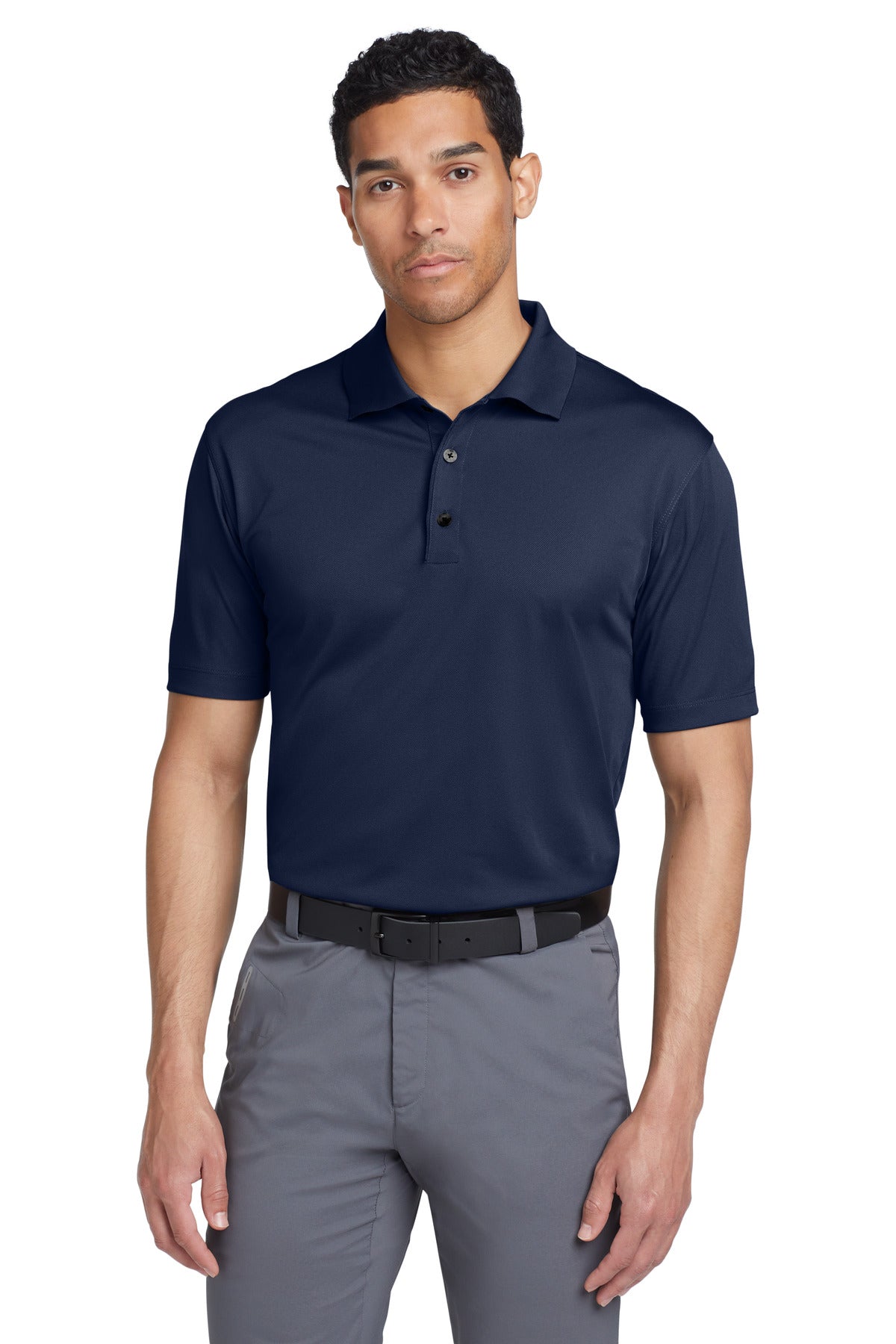 Front View of Midnight Navy Nike Tech Basic Dri-FIT Polo. 203690