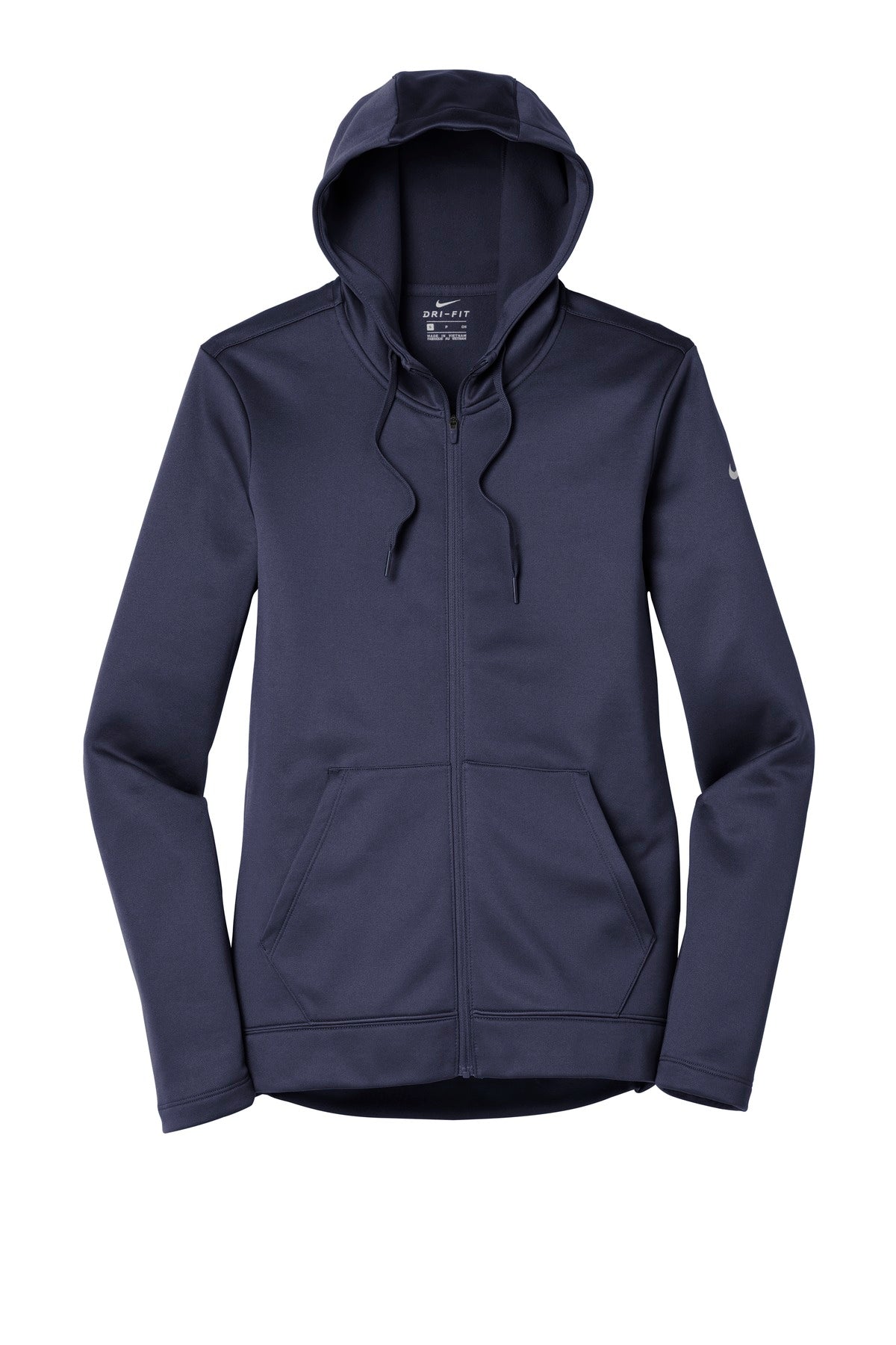 Front View of Midnight Navy Nike Women's Therma-FIT Full-Zip Fleece Hoodie. NKAH6264
