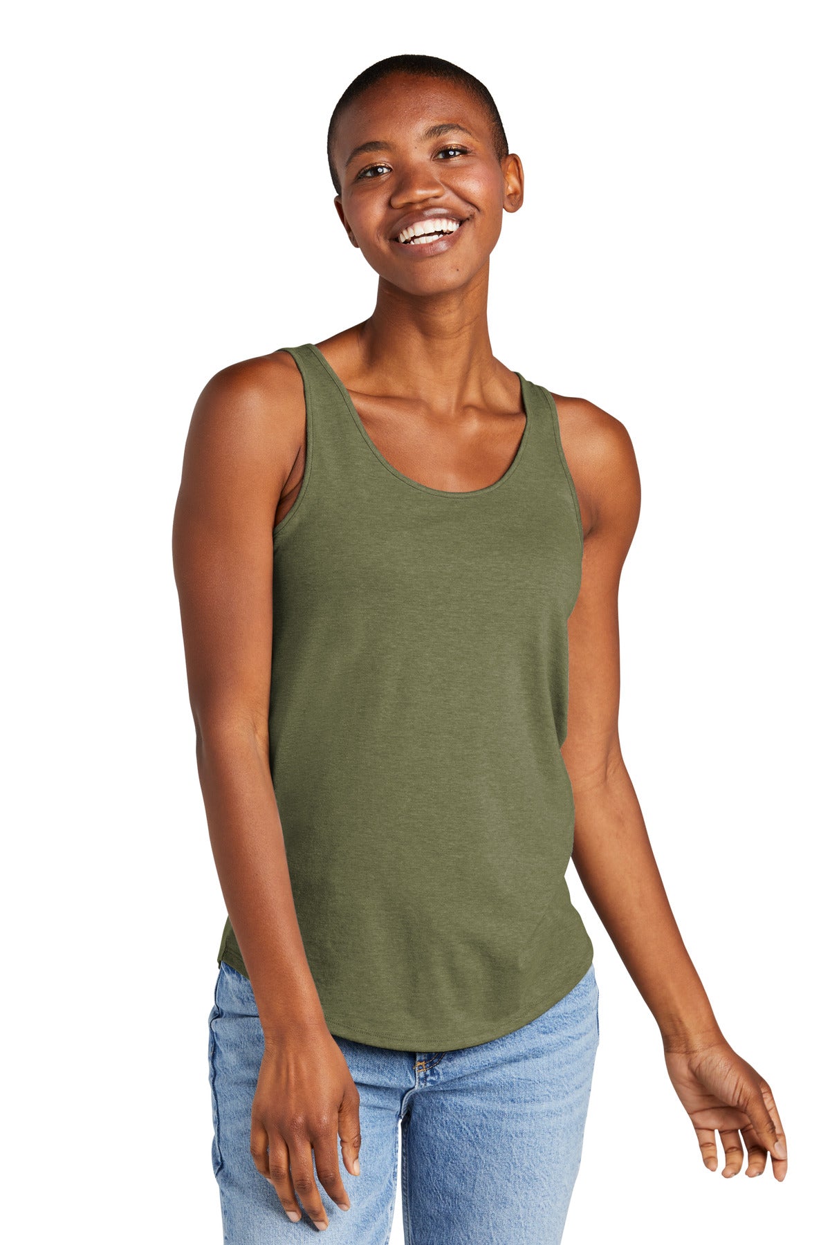 Front View of MilGrnFst District Women's Perfect Tri Relaxed Tank DT151