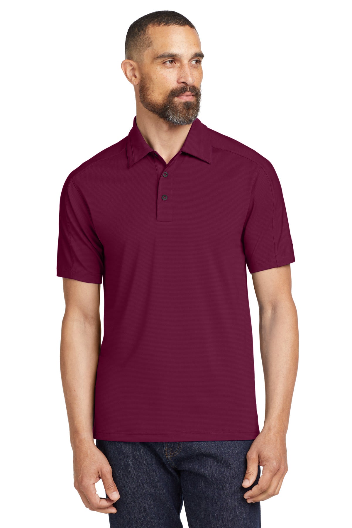 Front View of Molten Maroon OGIO Linear Polo. OG1030