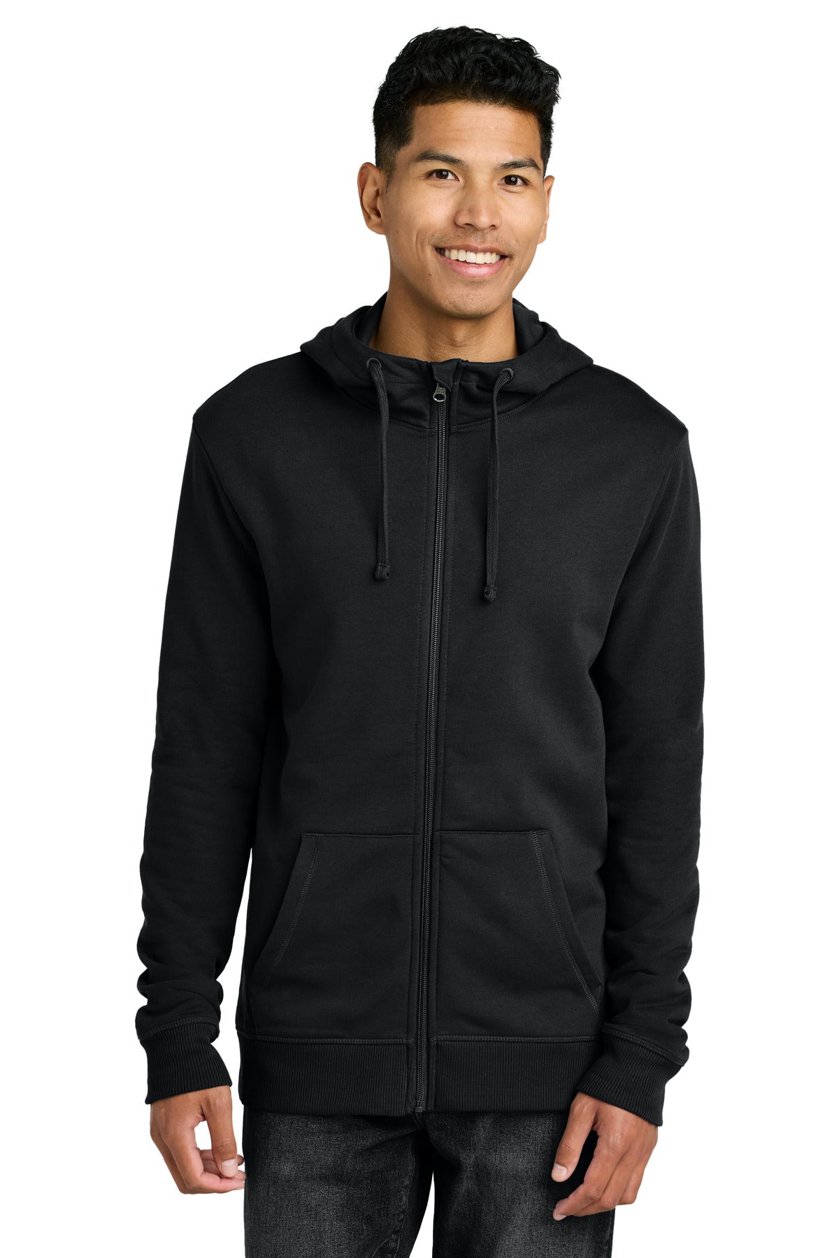 Front View of MtoriteBlk LIMITED EDITION tentree Organic Cotton Fleece Full-Zip Hoodie TTCM4367