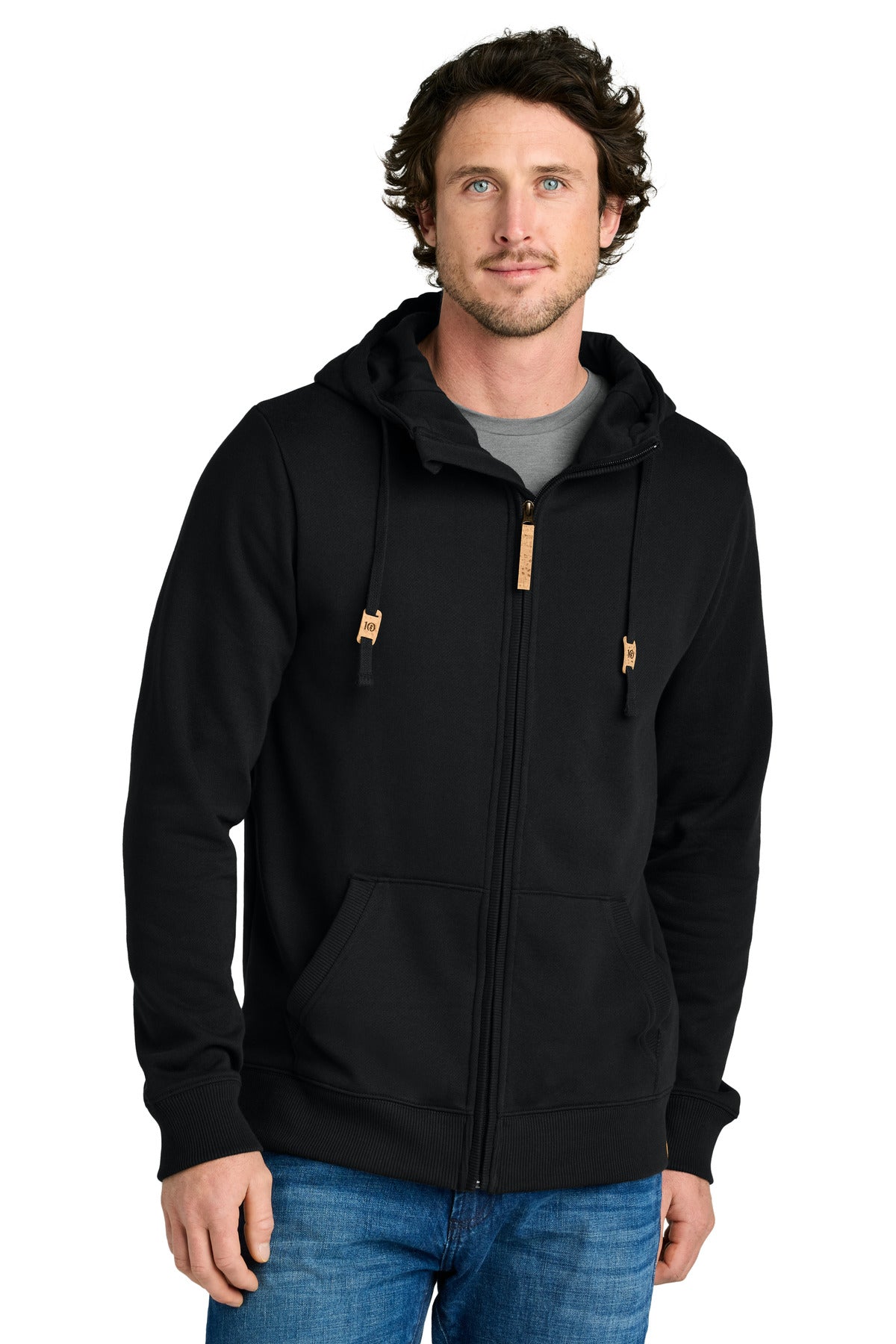 Front View of MtoriteBlk tentree Space Dye Fleece Full-Zip Hoodie TTCM4414