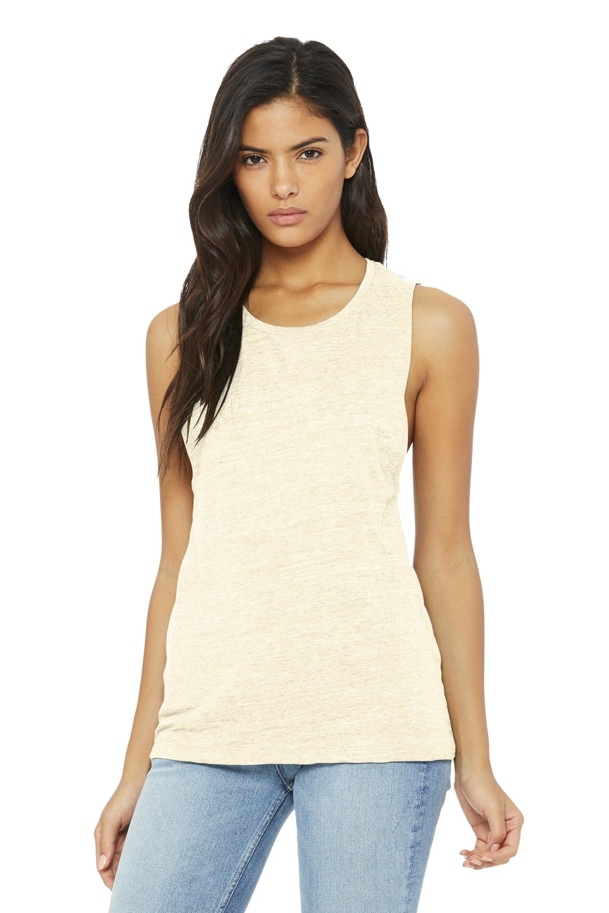 Front View of Natural Slub BELLA+CANVAS Women's Flowy Scoop Muscle Tank. BC8803