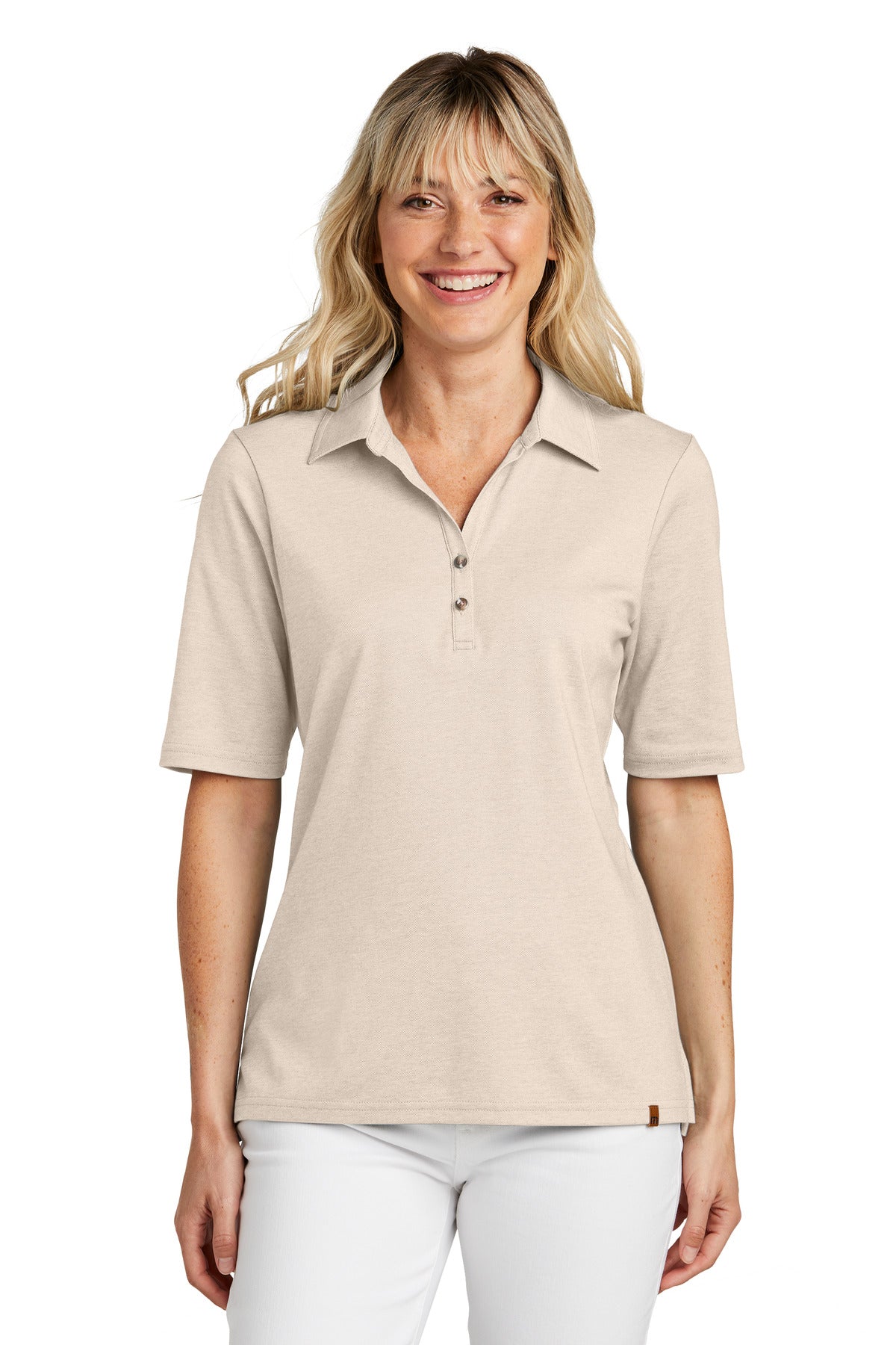 Front View of NaturalHtr TravisMathew Women's Sunsetters Polo TM1LD004
