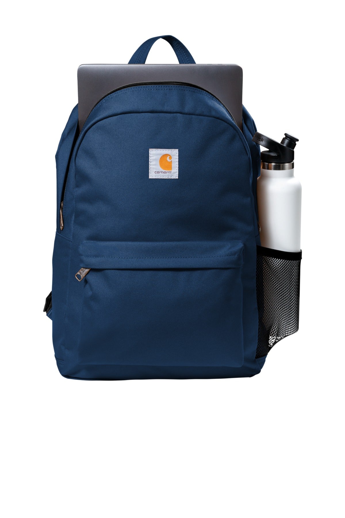 Front View of Navy Carhartt Canvas Backpack. CT89241804