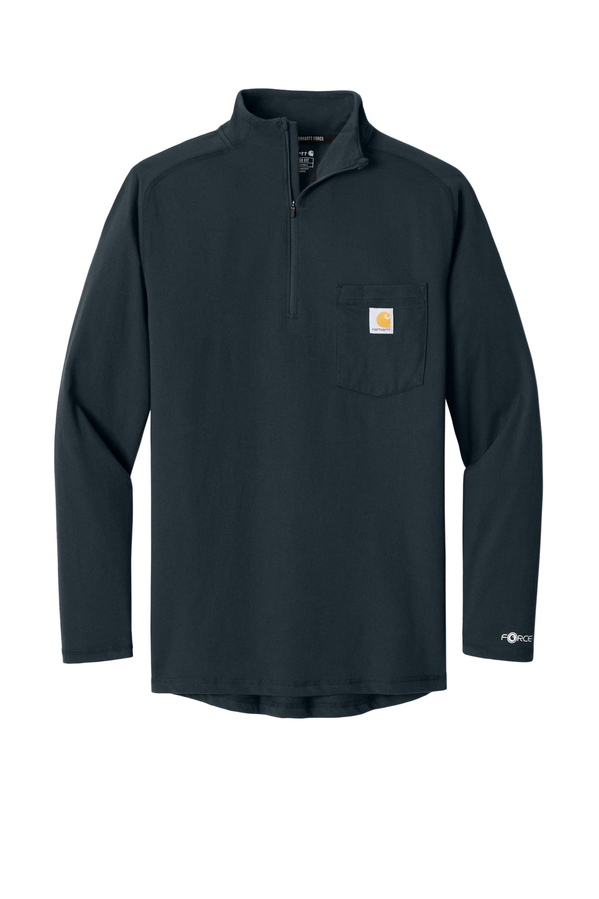 Front View of Navy Carhartt Force 1/4-Zip Long Sleeve T-Shirt CT106660