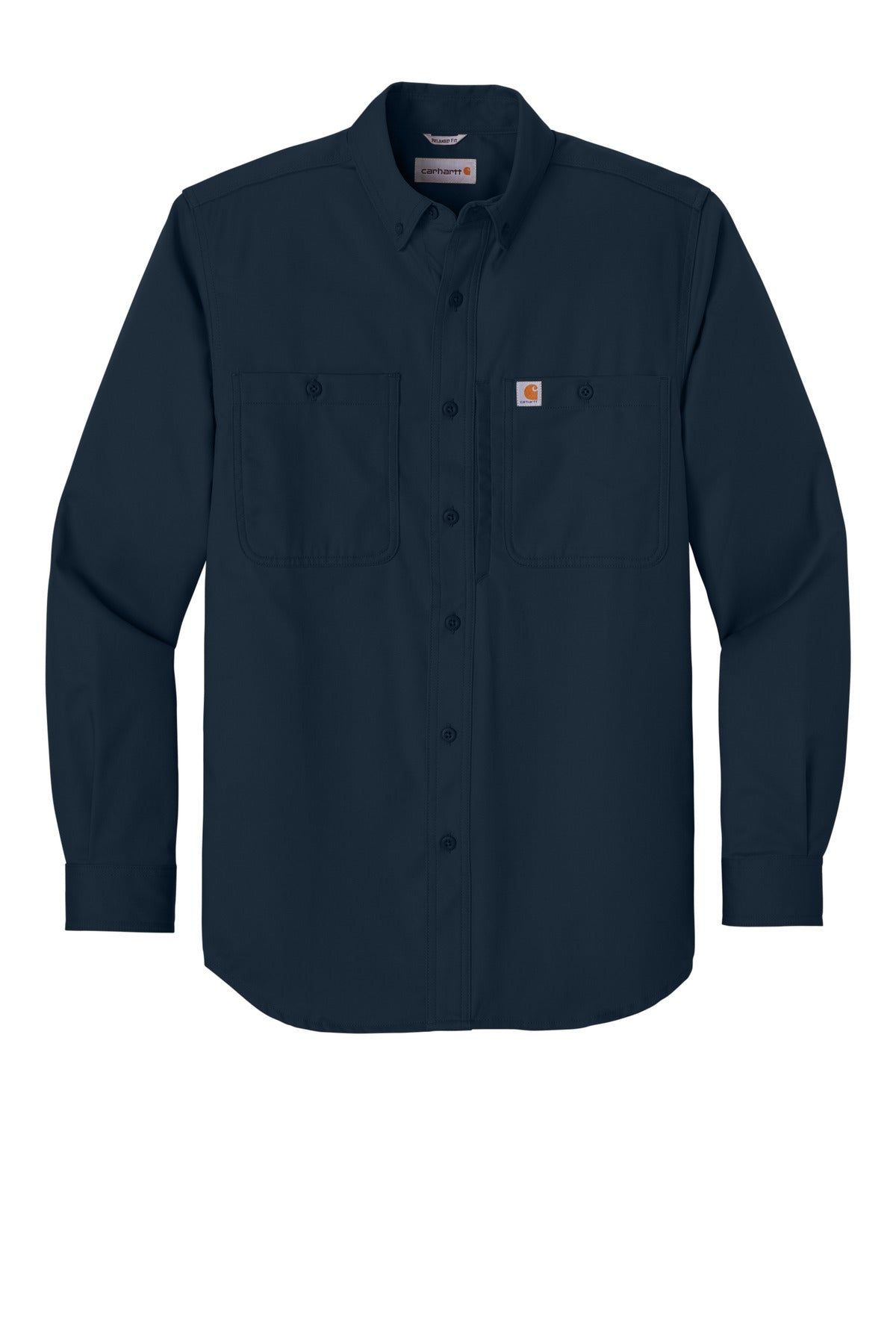Front View of Navy Carhartt Rugged Professional Series Long Sleeve Shirt CT106689