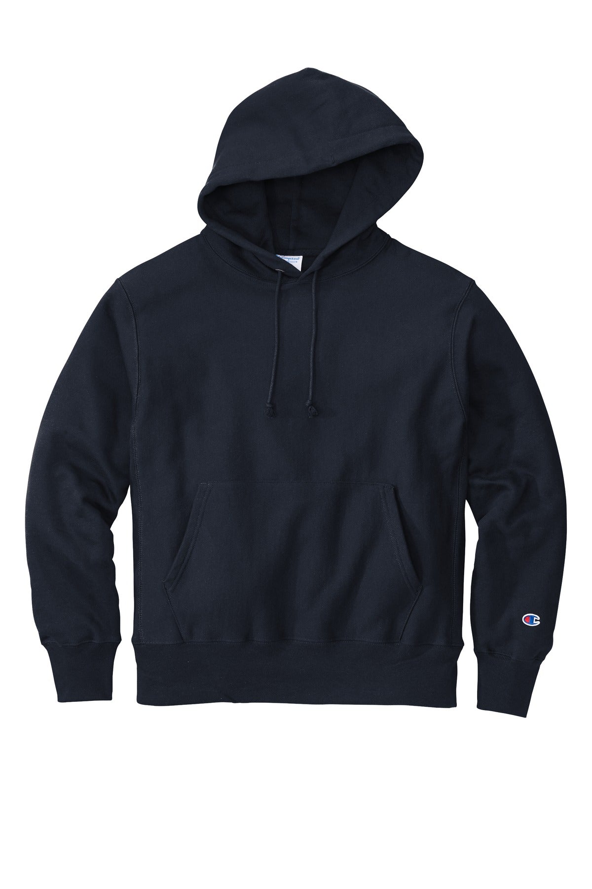 Front View of Navy Champion Reverse Weave Hooded Sweatshirt S101