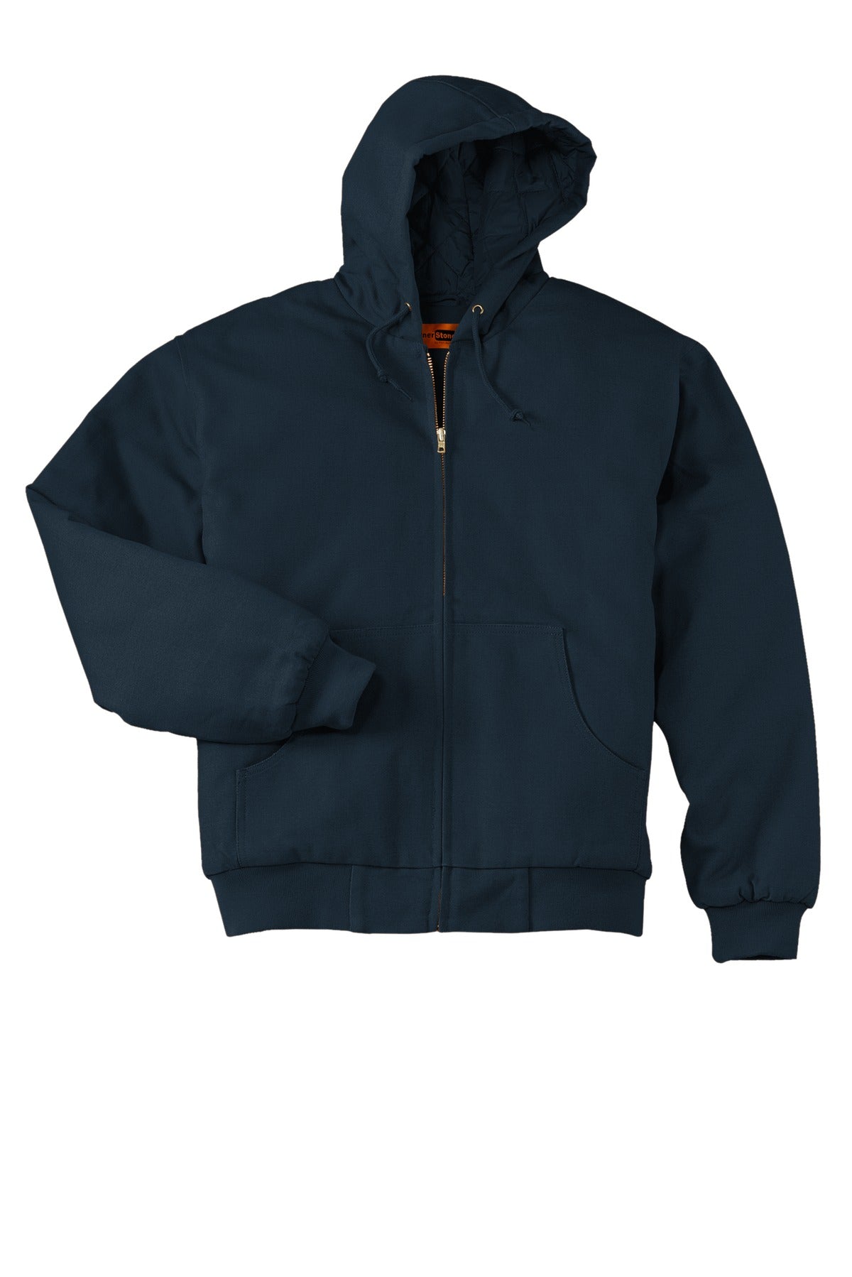 Front View of Navy CornerStone Tall Duck Cloth Hooded Work Jacket. TLJ763H