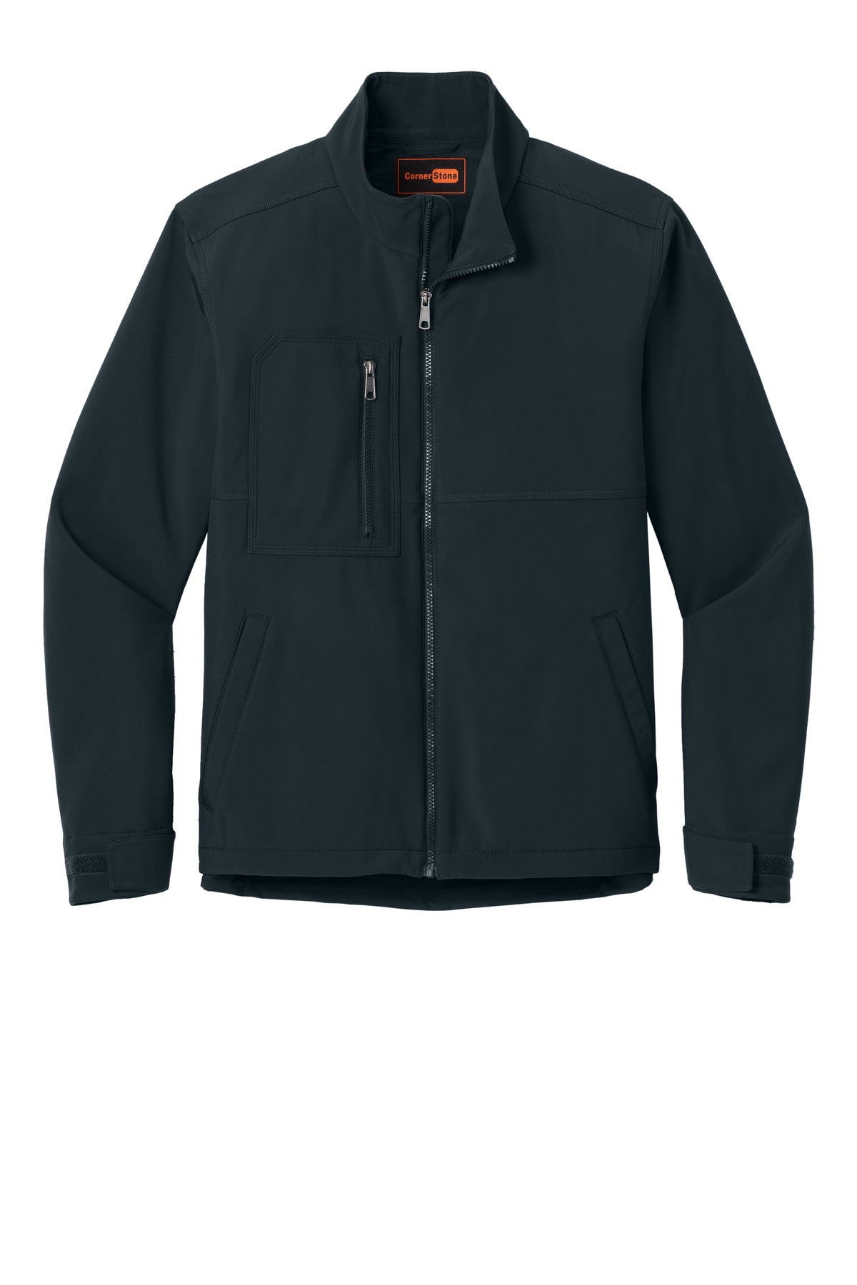 Front View of Navy CornerStone Workwear Soft Shell CSJ70