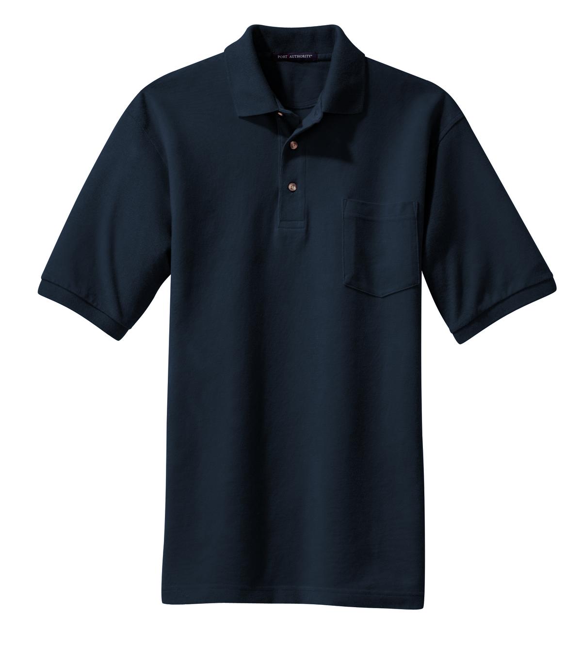 Front View of Navy Port Authority Heavyweight Cotton Pique Polo with Pocket. K420P