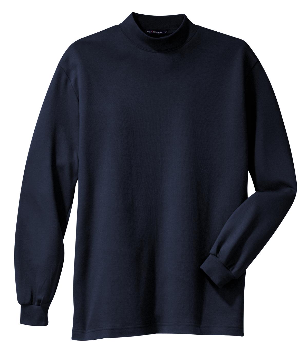 Front View of Navy Port Authority Interlock Knit Mock Turtleneck. K321