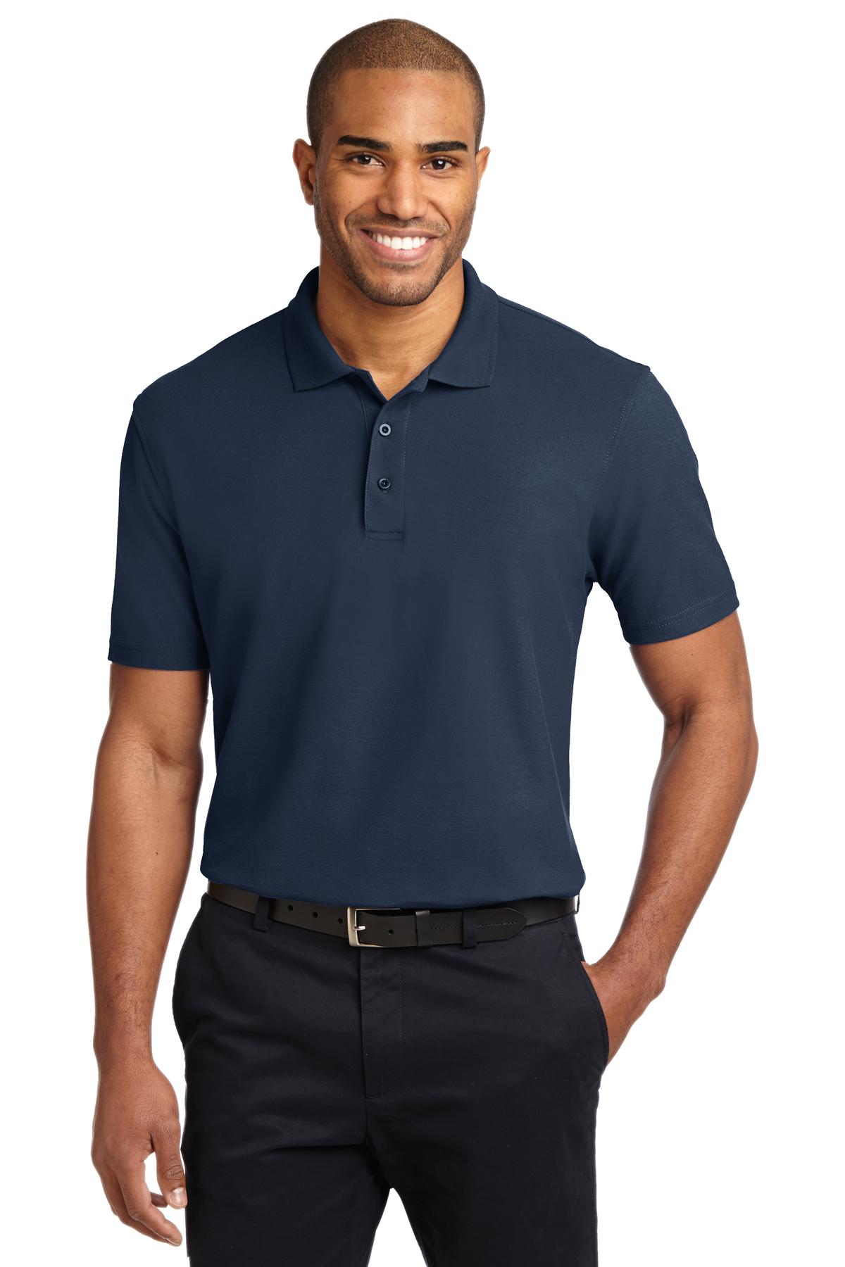 Front View of Navy Port Authority Stain-Release Polo. K510