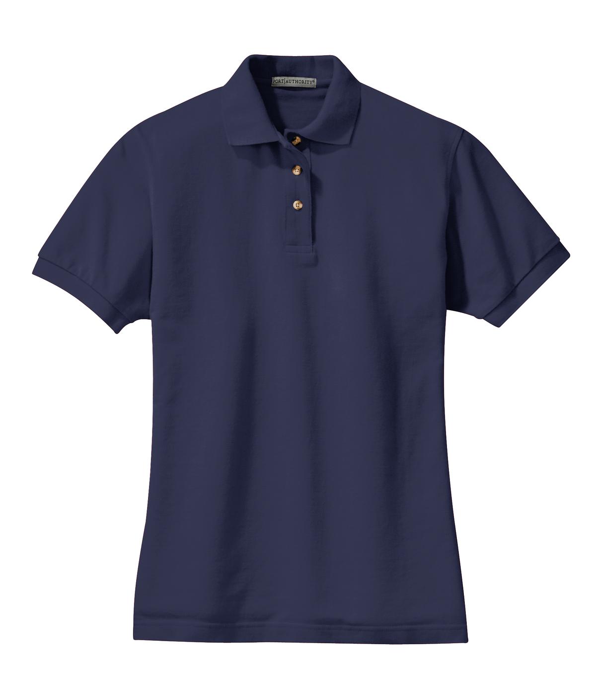 Front View of Navy Port Authority Women's Heavyweight Cotton Pique Polo. L420