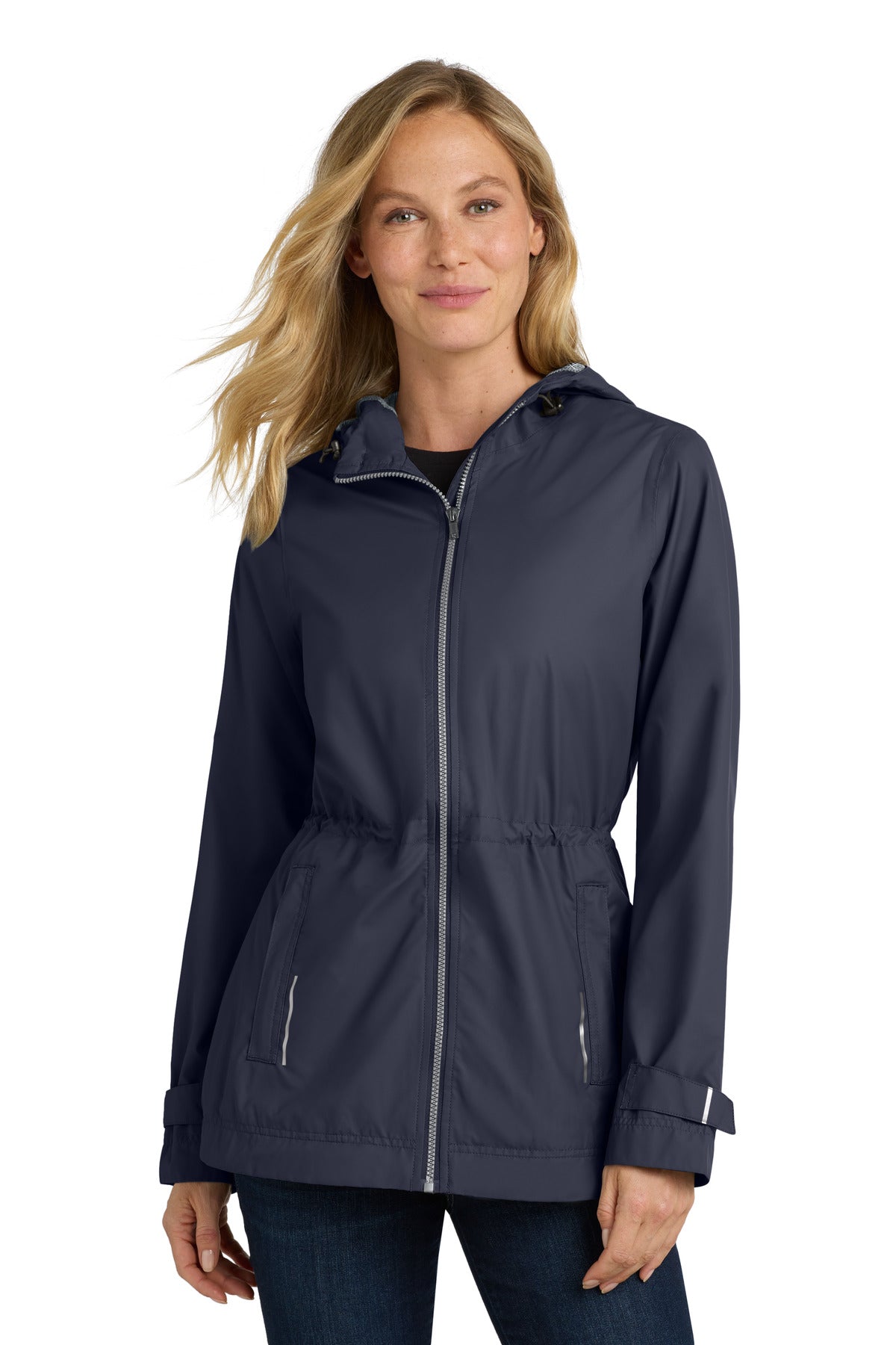 Front View of Navy Port Authority Women's Northwest Slicker. L7710