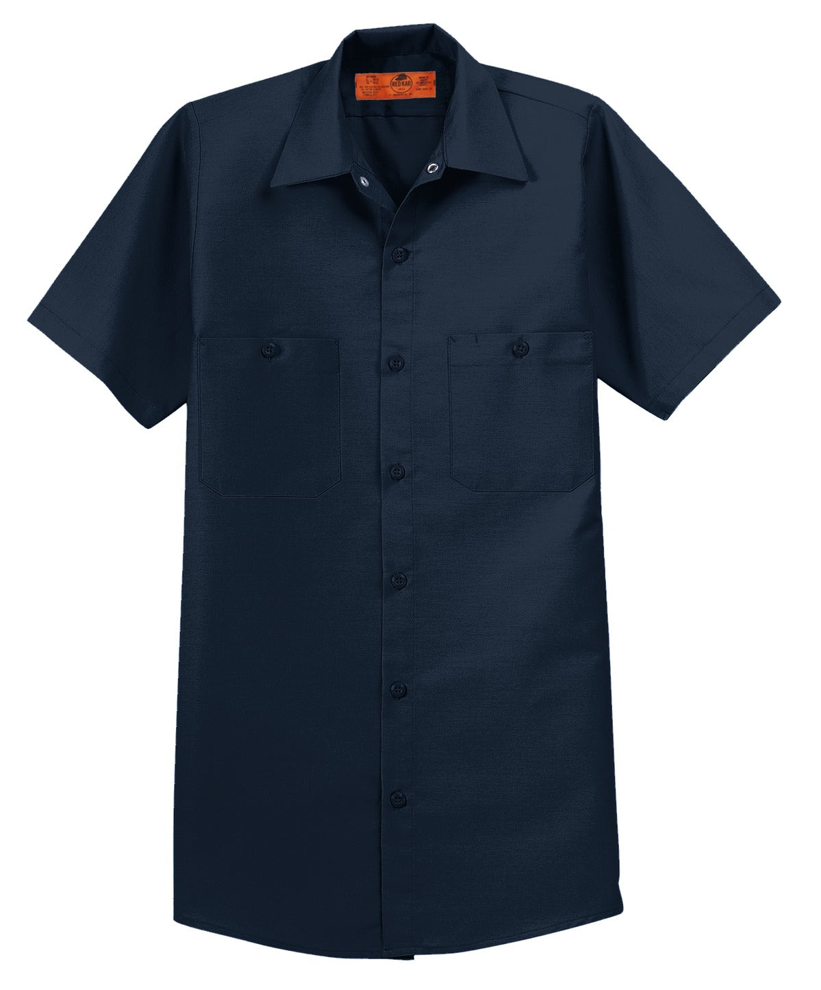 Front View of Navy Red Kap Long Size, Short Sleeve Industrial Work Shirt. SP24LONG