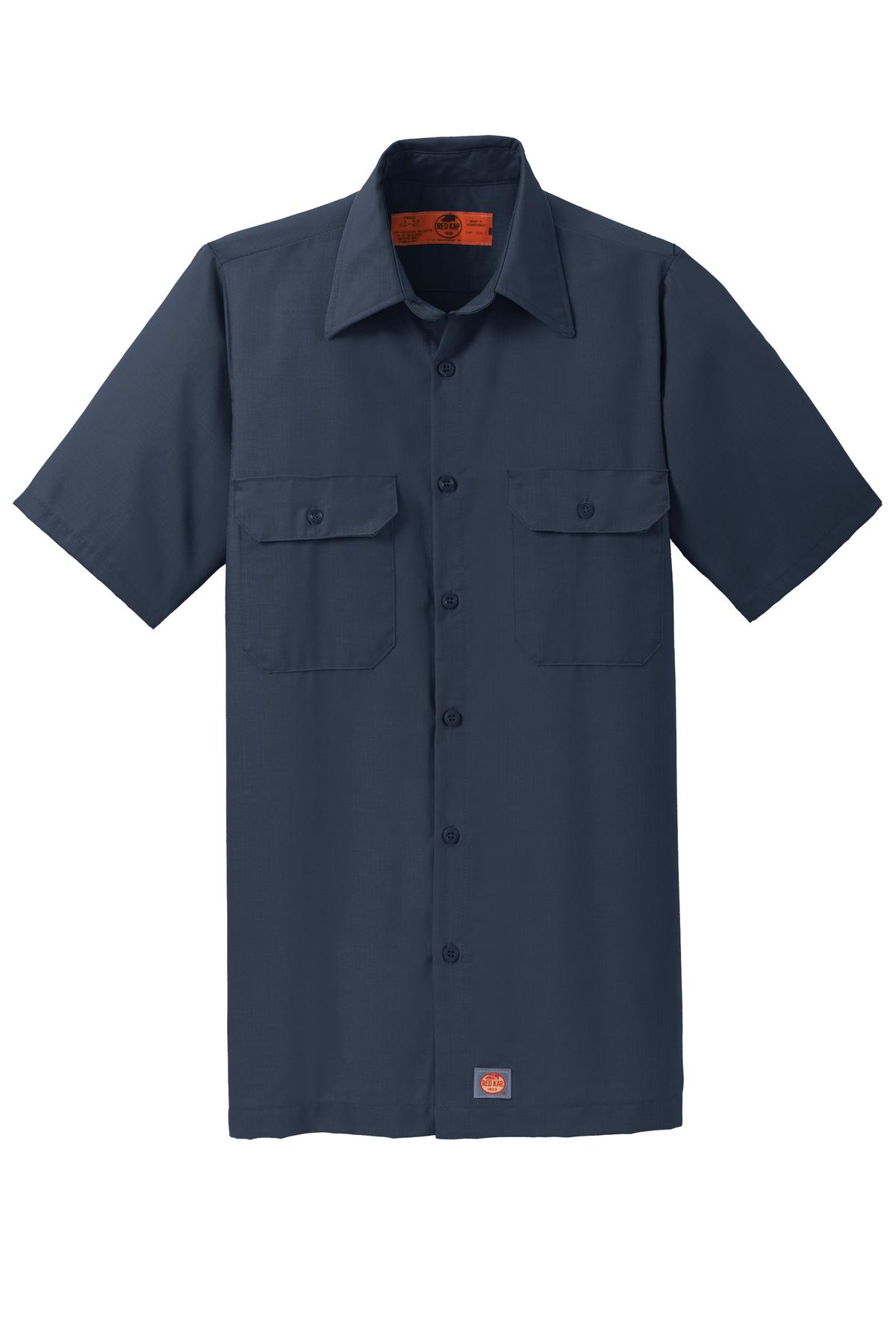 Front View of Navy Red Kap Short Sleeve Solid Ripstop Shirt. SY60