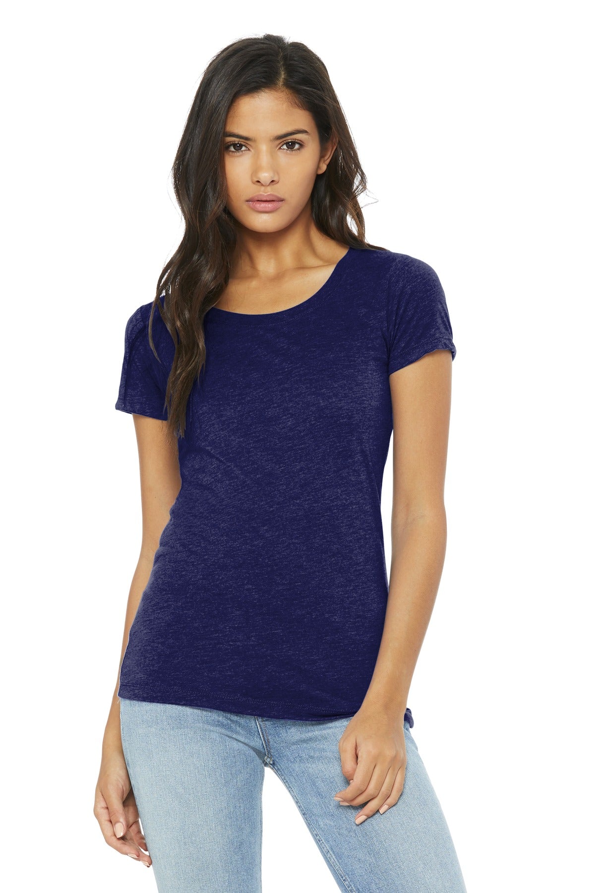 Front View of Navy TB BELLA+CANVAS Women's Triblend Short Sleeve Tee. BC8413