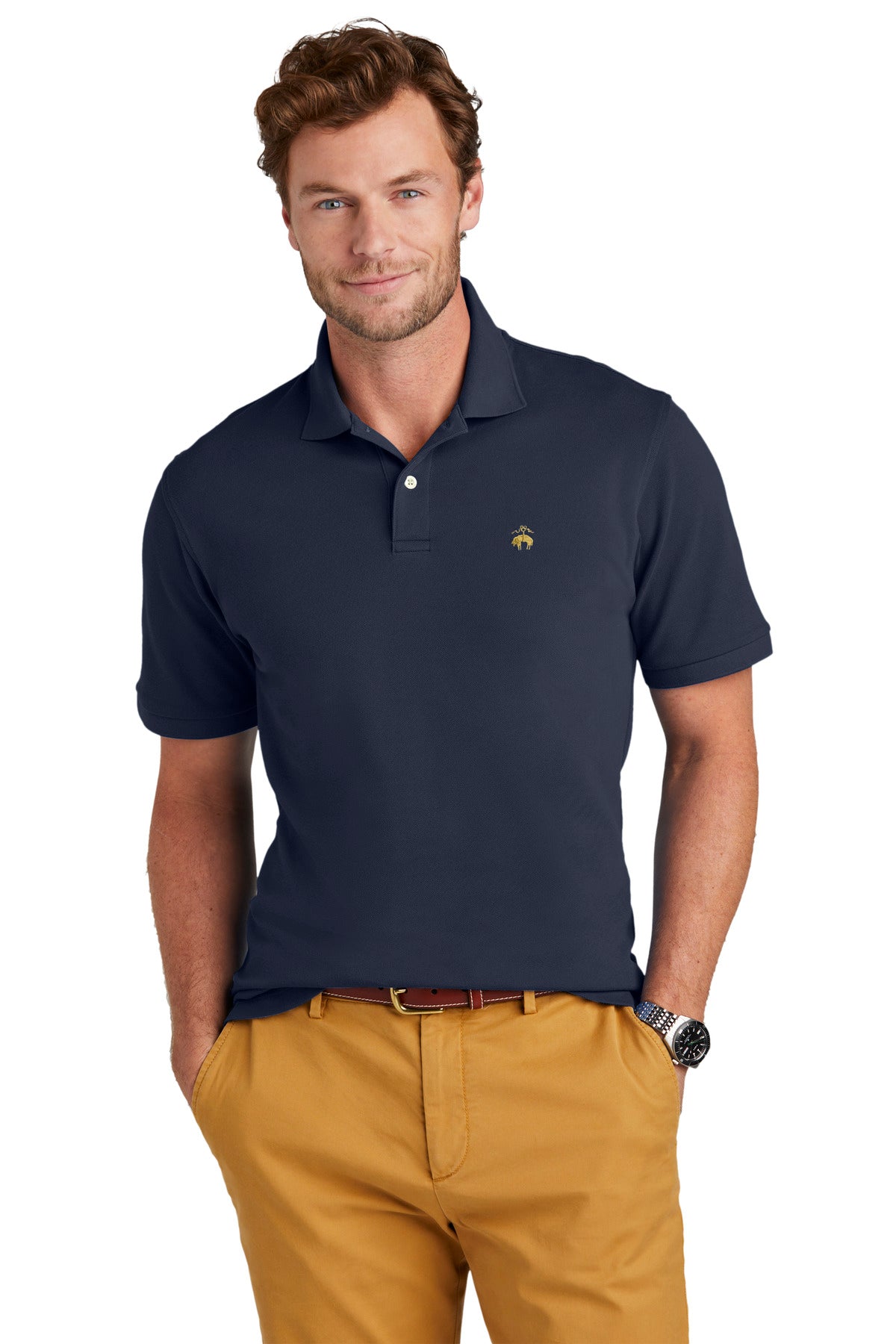 Front View of NavyBlazer Brooks Brothers Pima Cotton Pique Polo BB18200