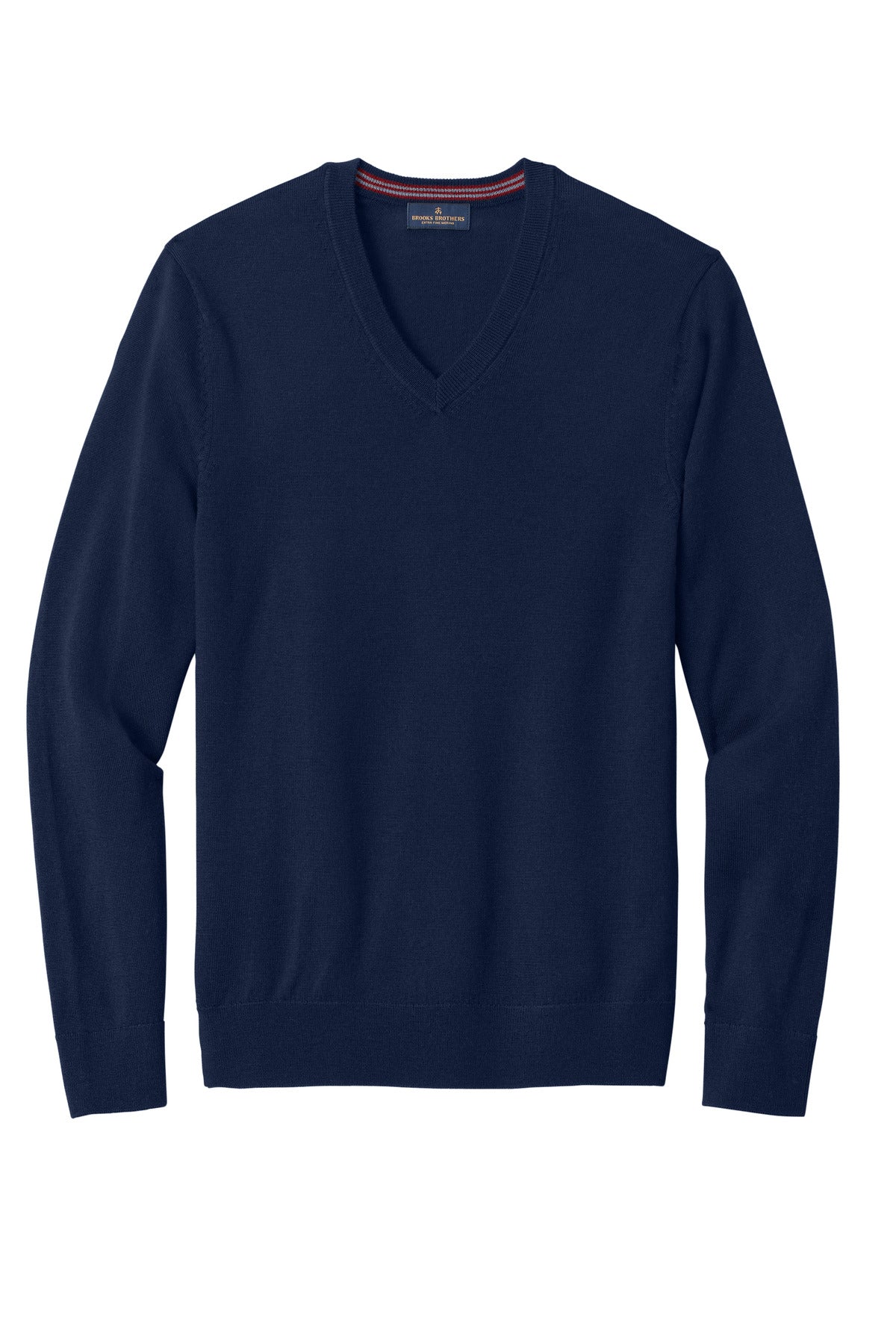Front View of NavyBlazer Brooks Brothers Washable Merino V-Neck Sweater BB18410