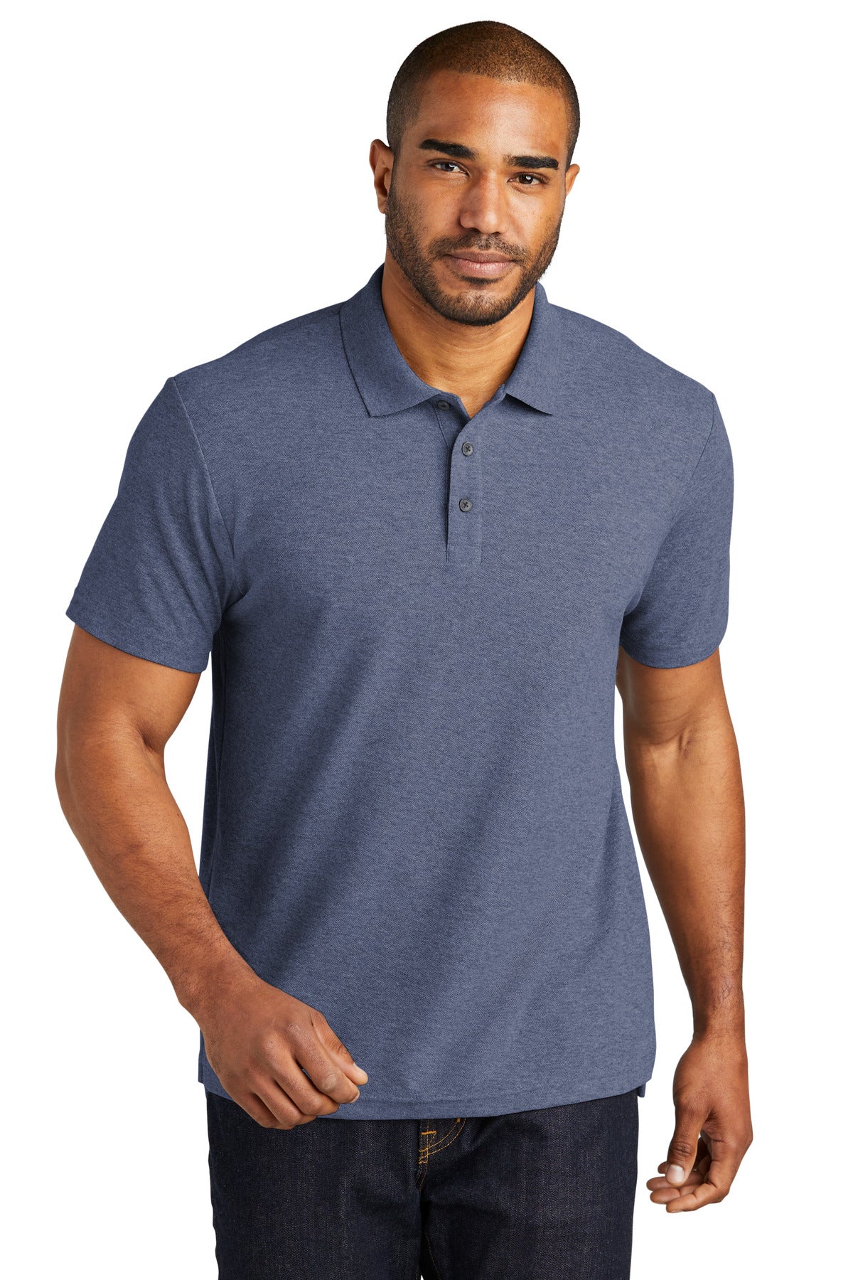 Front View of NavyHthr Port Authority C-FREE Cotton Blend Pique Polo K867