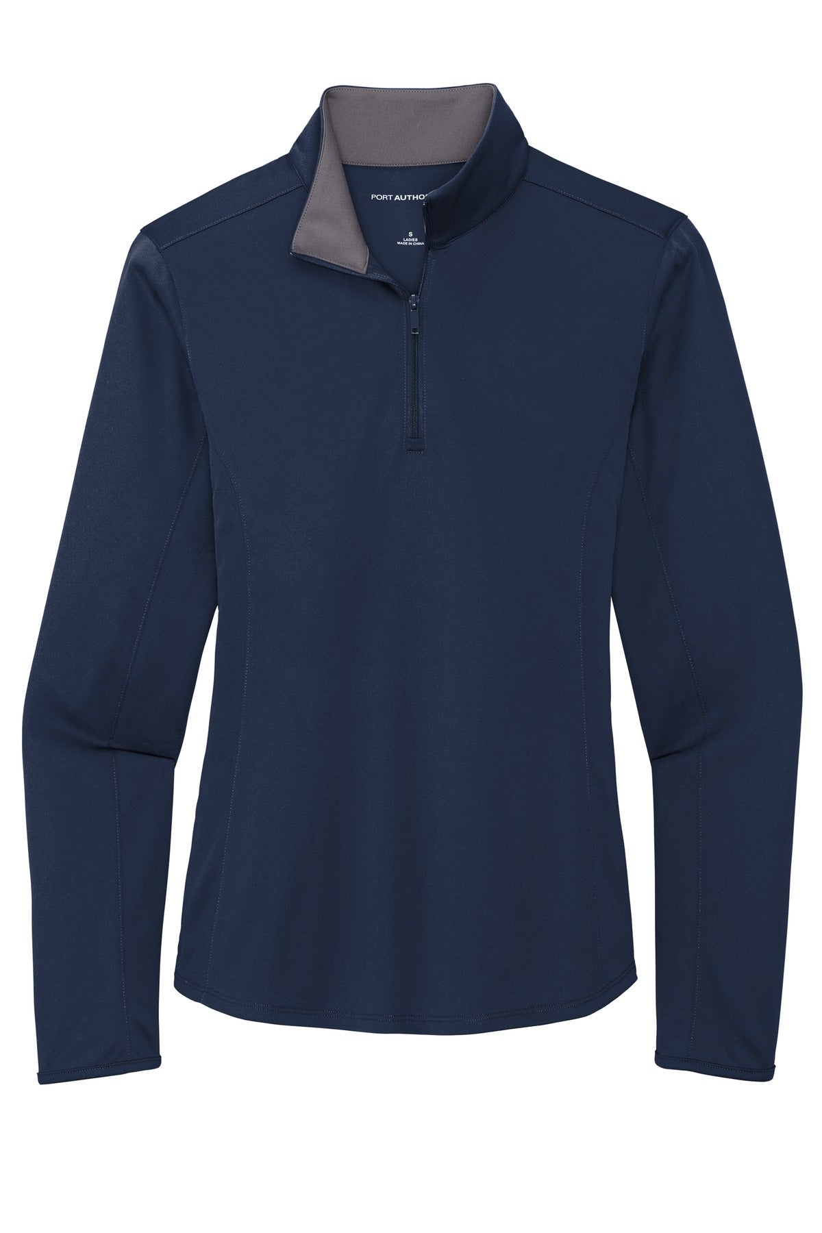 Front View of Navy/Steel Gry Port Authority Women's Silk Touch Performance 1/4-Zip LK584