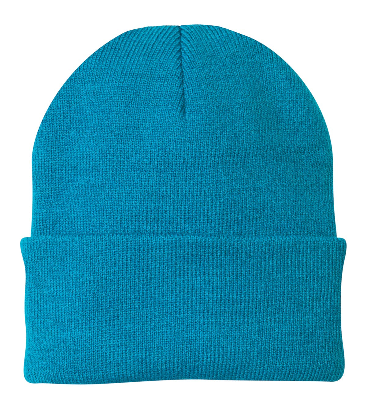 Front View of Neon Blue Port & Company Knit Cap. CP90