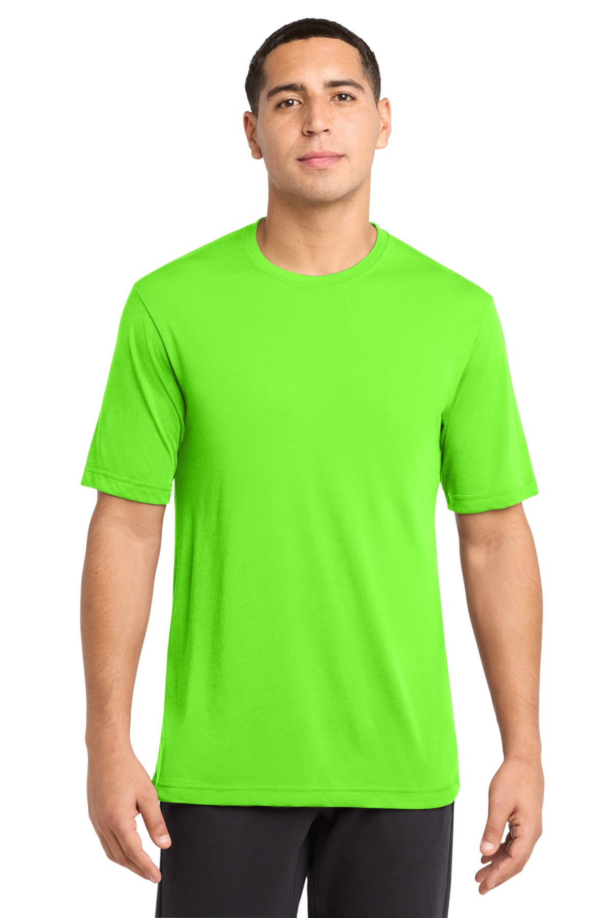 Front View of Neon Green Sport-Tek PosiCharge Competitor Cotton Touch Tee. ST450